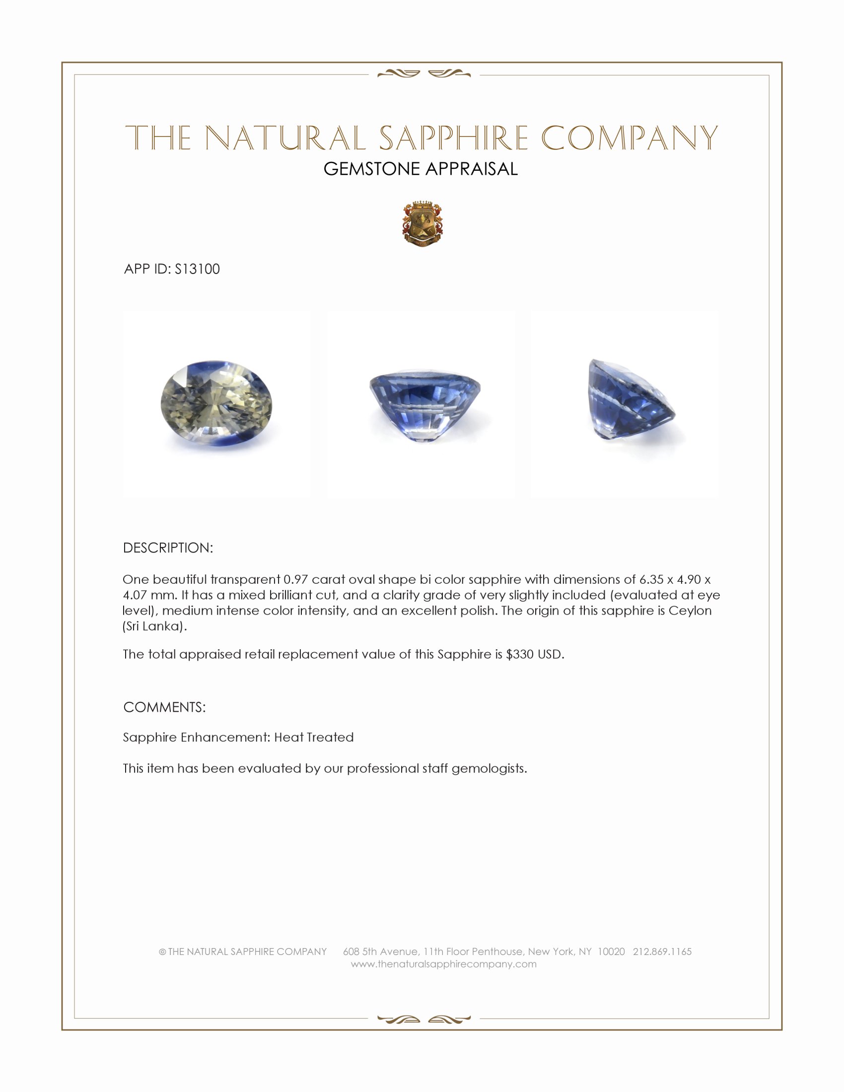 0.97 Ct. Bi Color Sapphire from Ceylon (Sri Lanka)