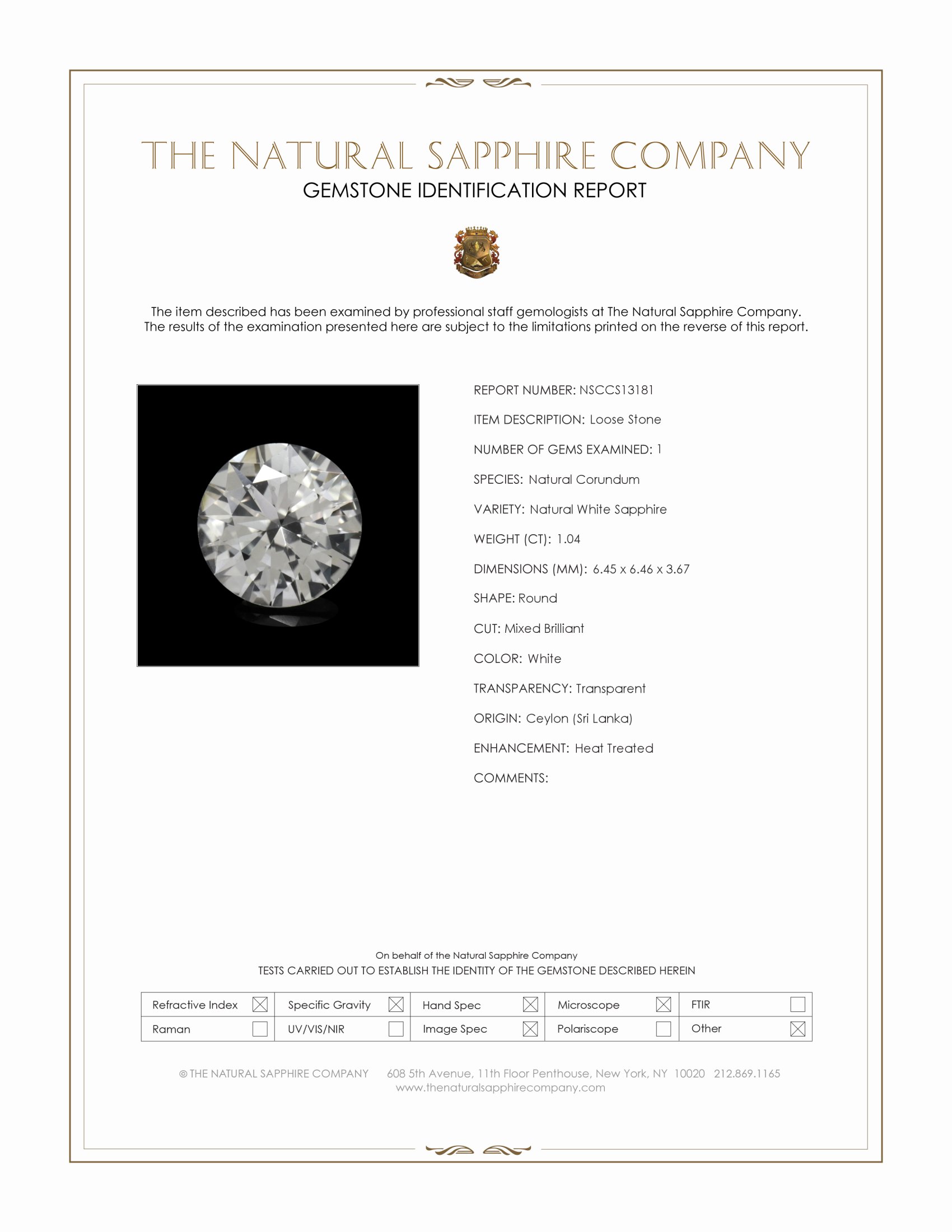 1.04 Ct. White Sapphire from Ceylon (Sri Lanka)