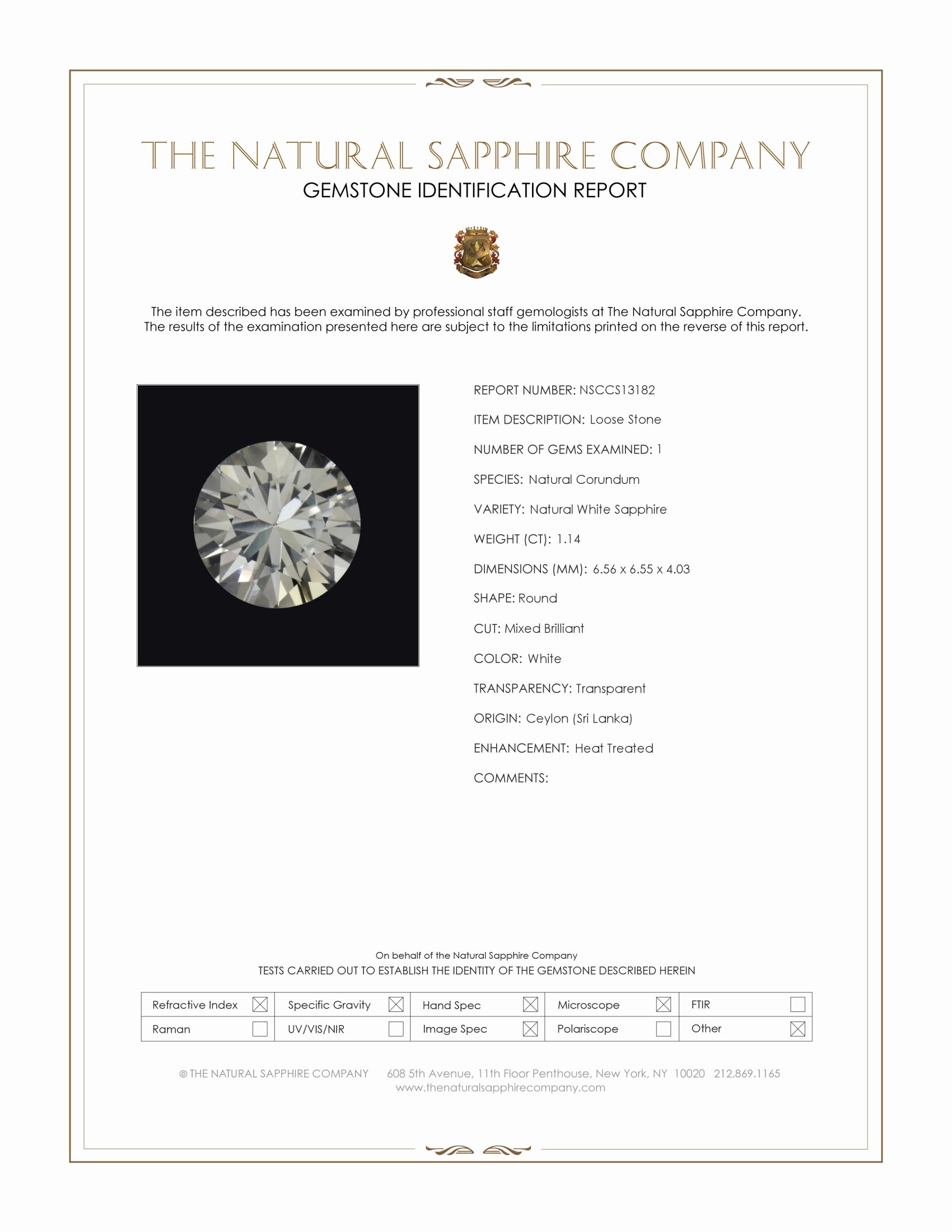1.14 Ct. White Sapphire from Ceylon (Sri Lanka)