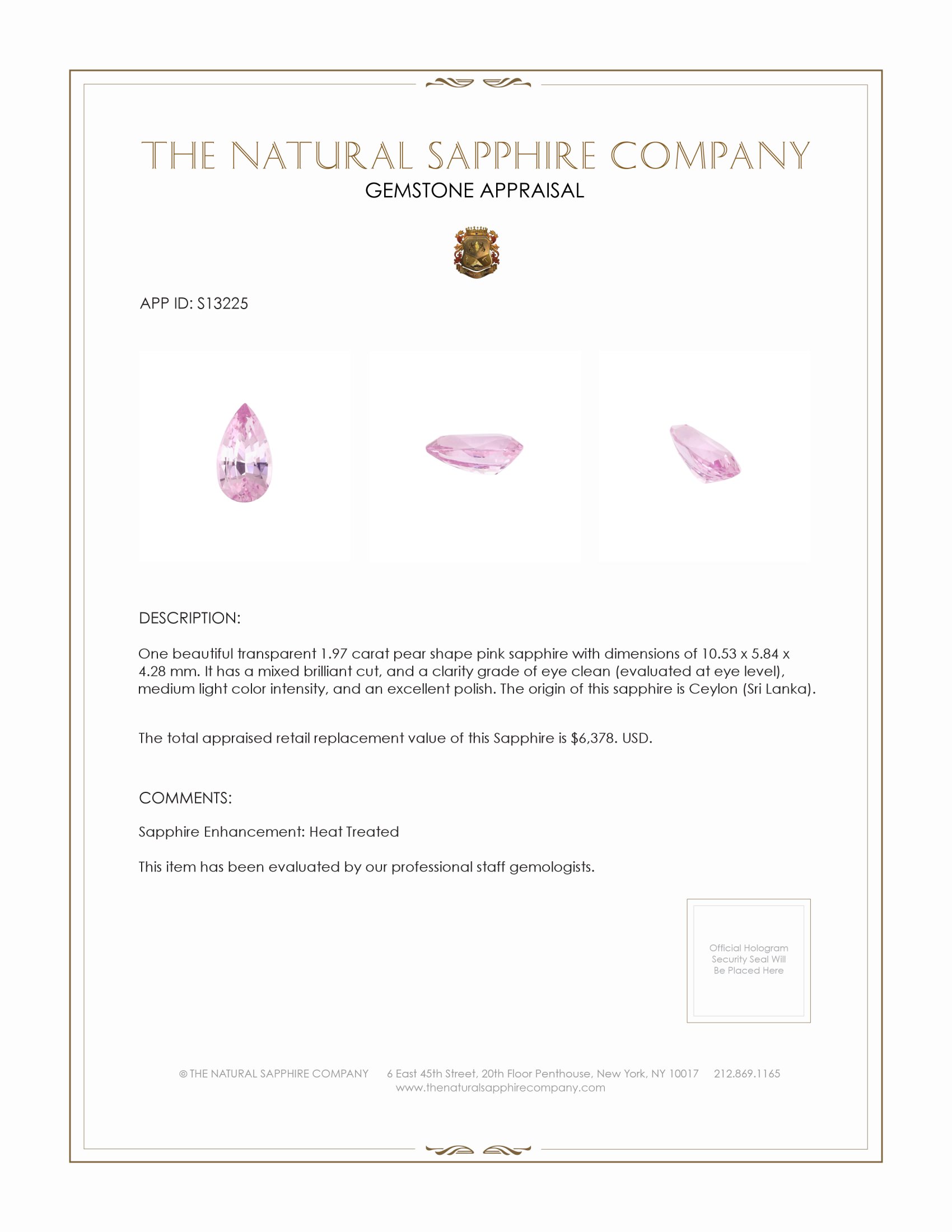 1.97 Ct. Pink Sapphire from Ceylon (Sri Lanka)