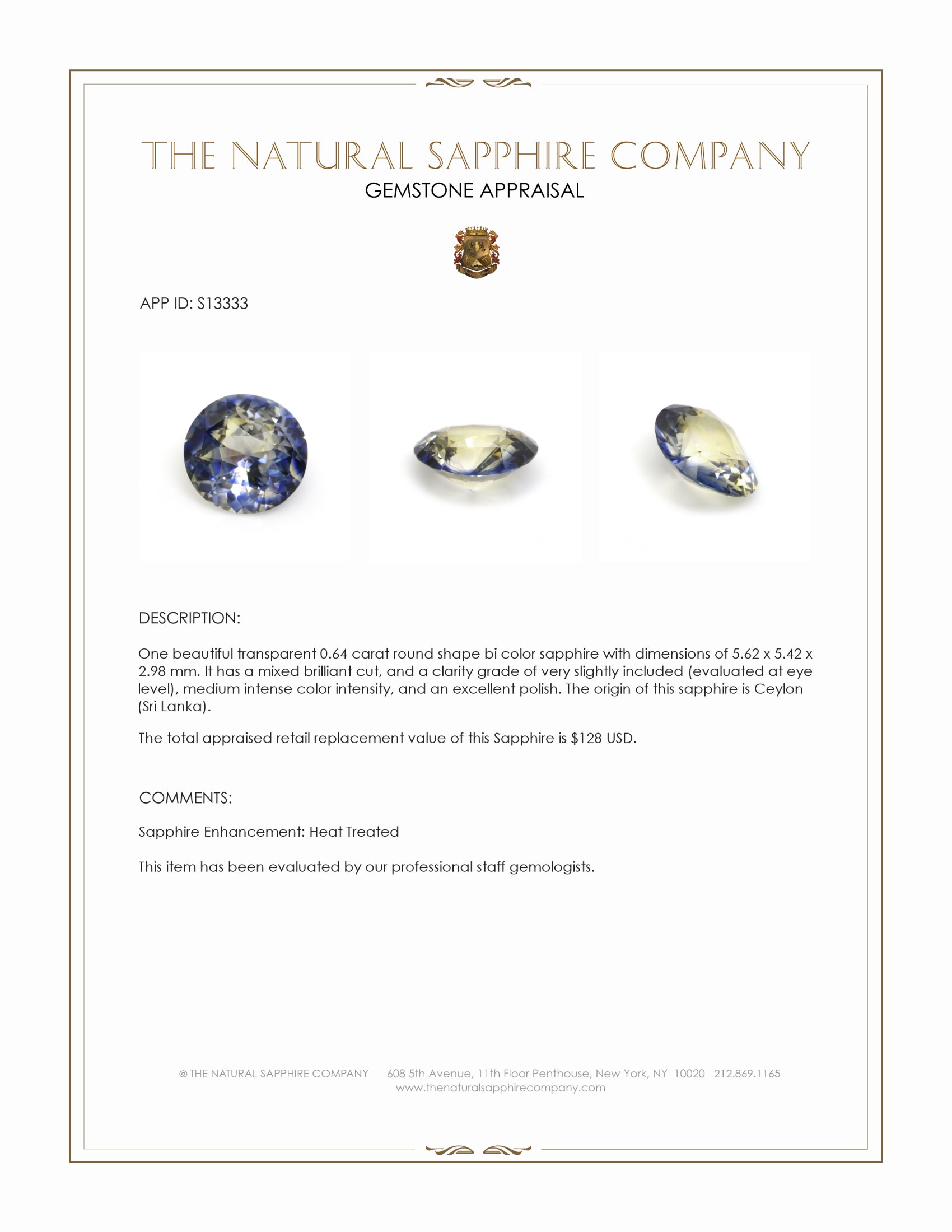0.64 Ct. Bi Color / Parti Sapphire from Ceylon (Sri Lanka)