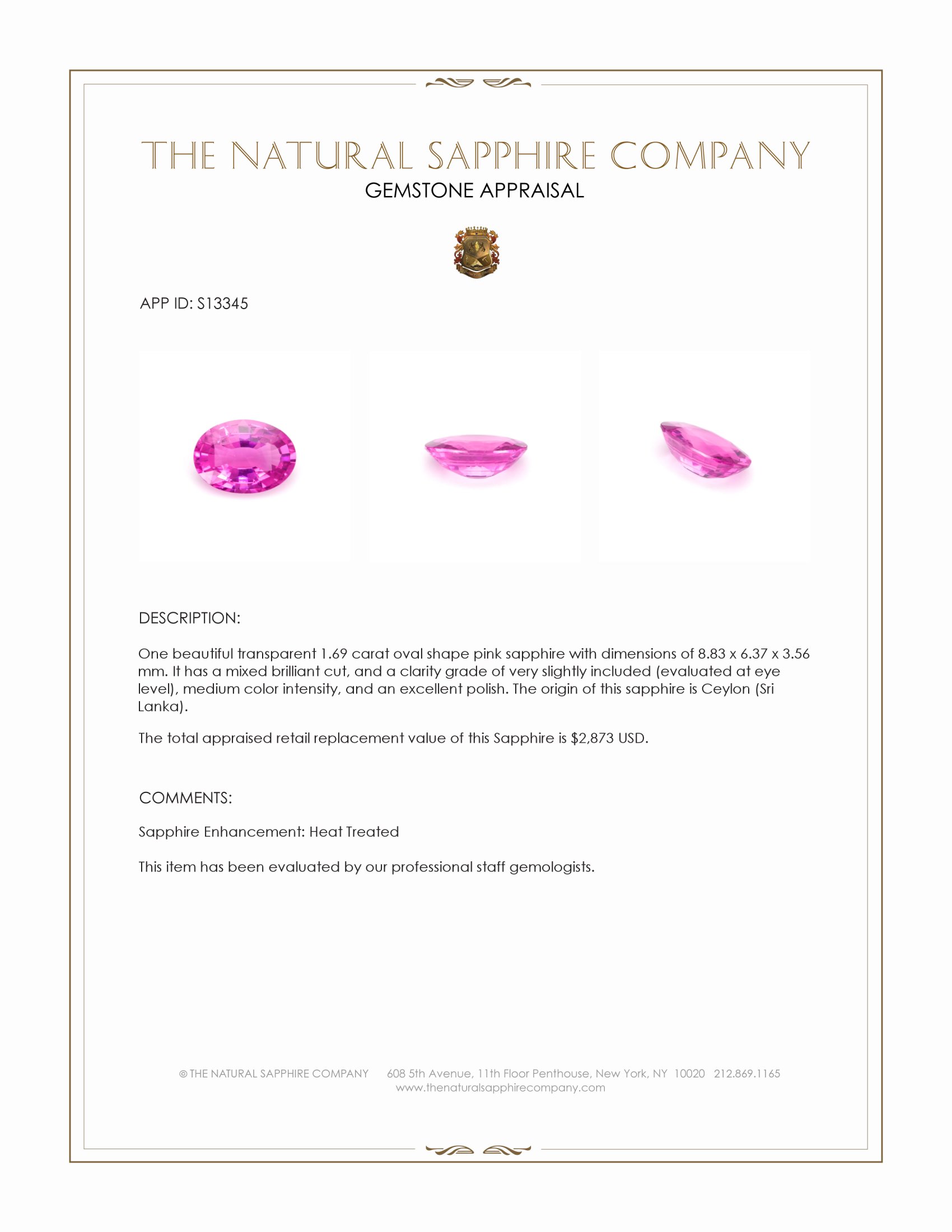 1.69 Ct. Pink Sapphire from Ceylon (Sri Lanka)