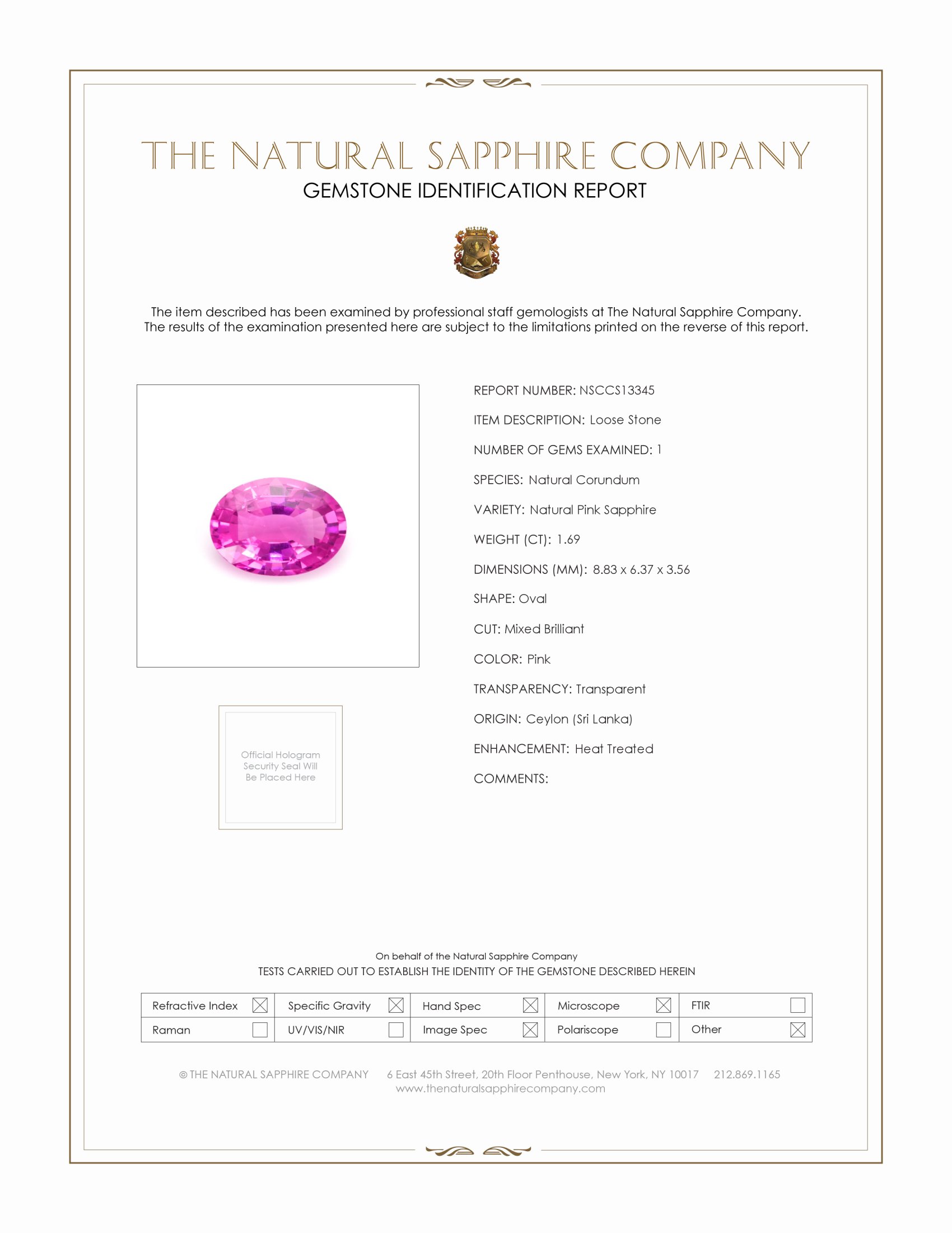 1.69 Ct. Pink Sapphire from Ceylon (Sri Lanka)