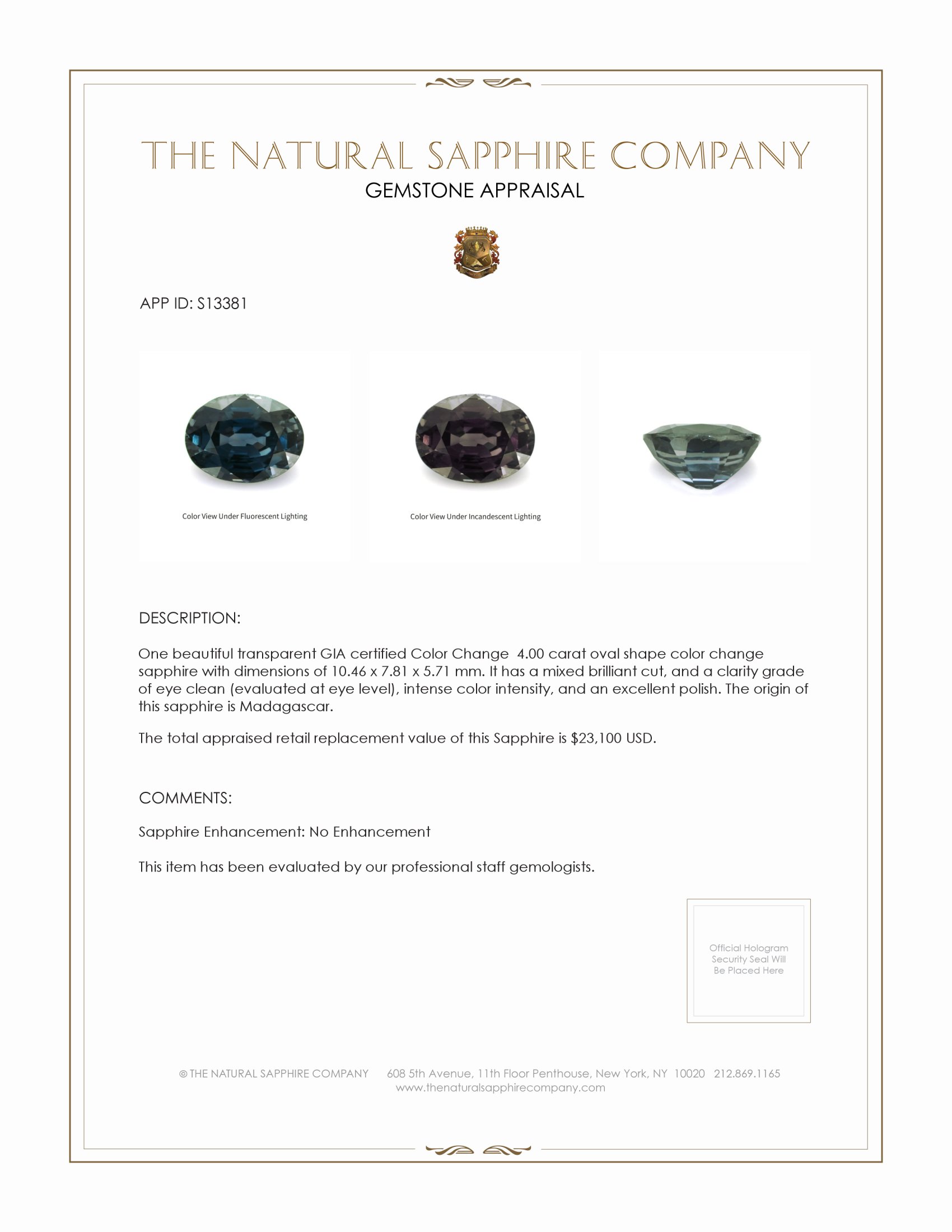 4.00 Ct. Color Change Sapphire from Madagascar