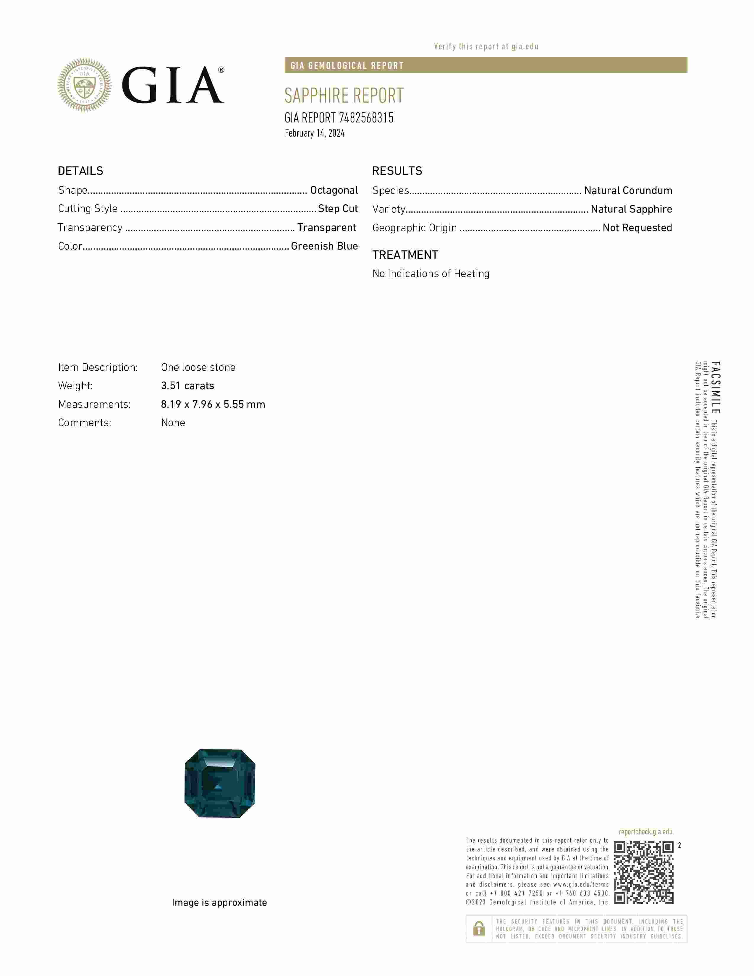 3.51 Ct. Greenish Blue Sapphire from Madagascar