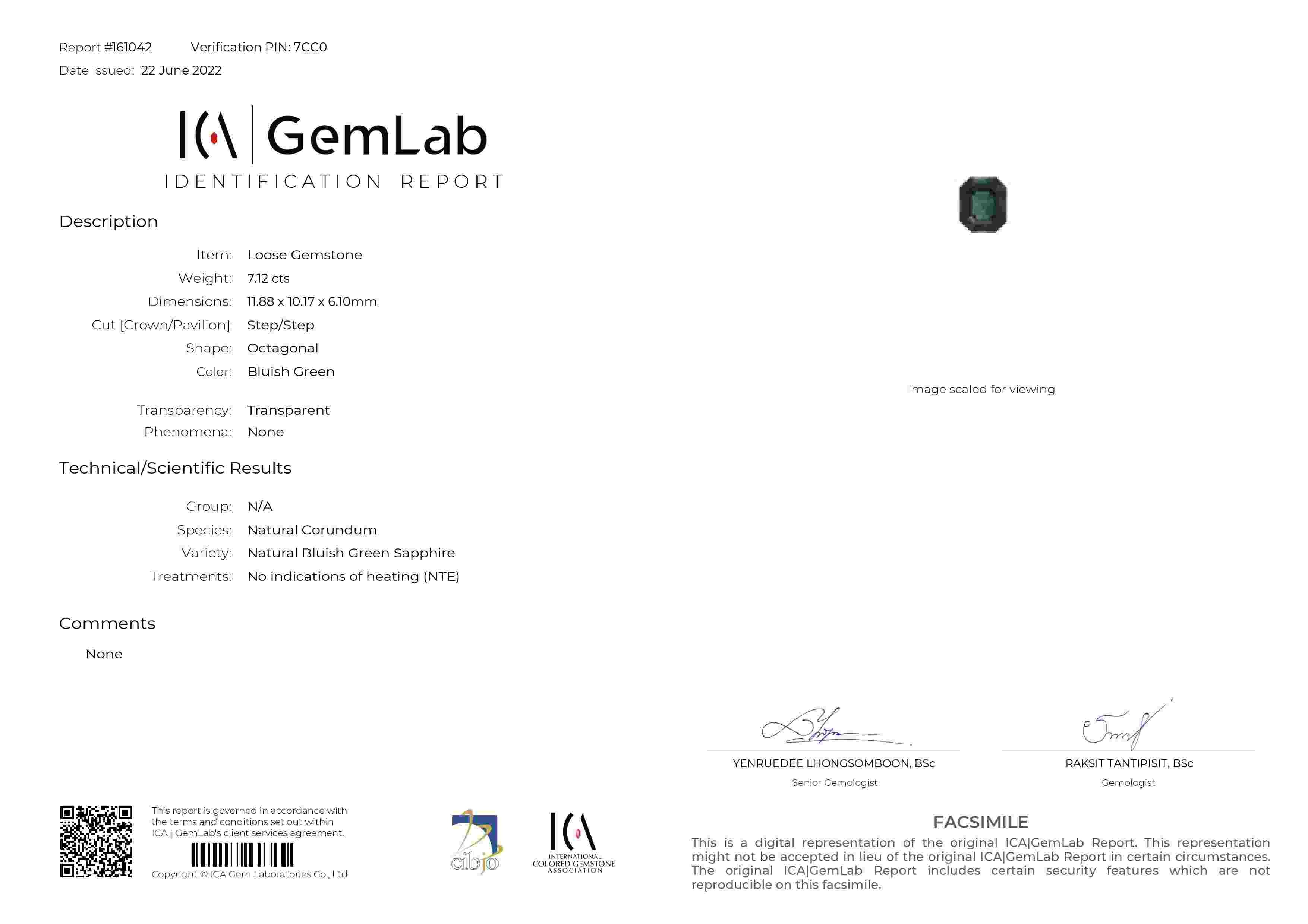 7.12 Ct. Green Sapphire from Madagascar