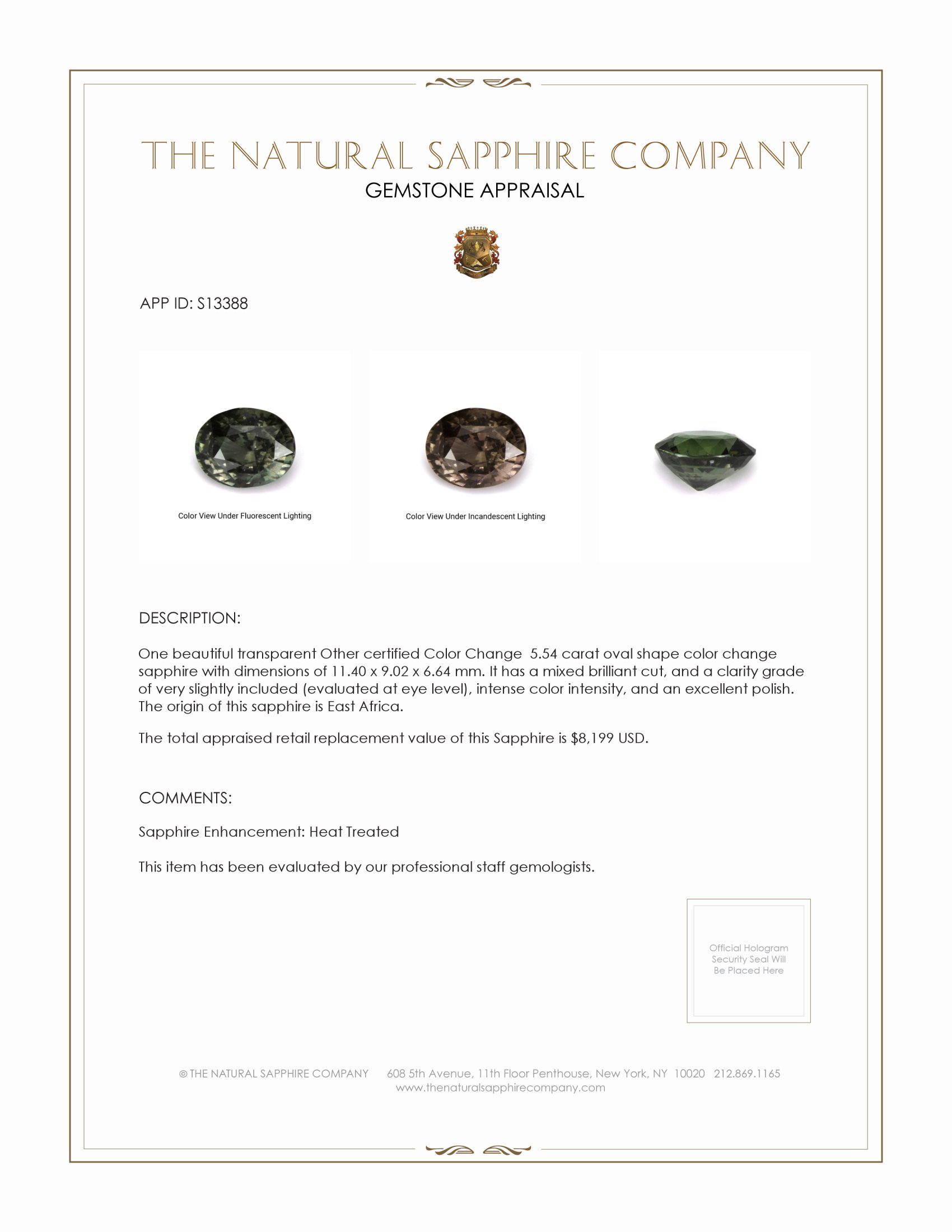 5.54 Ct. Color Change Sapphire from East Africa