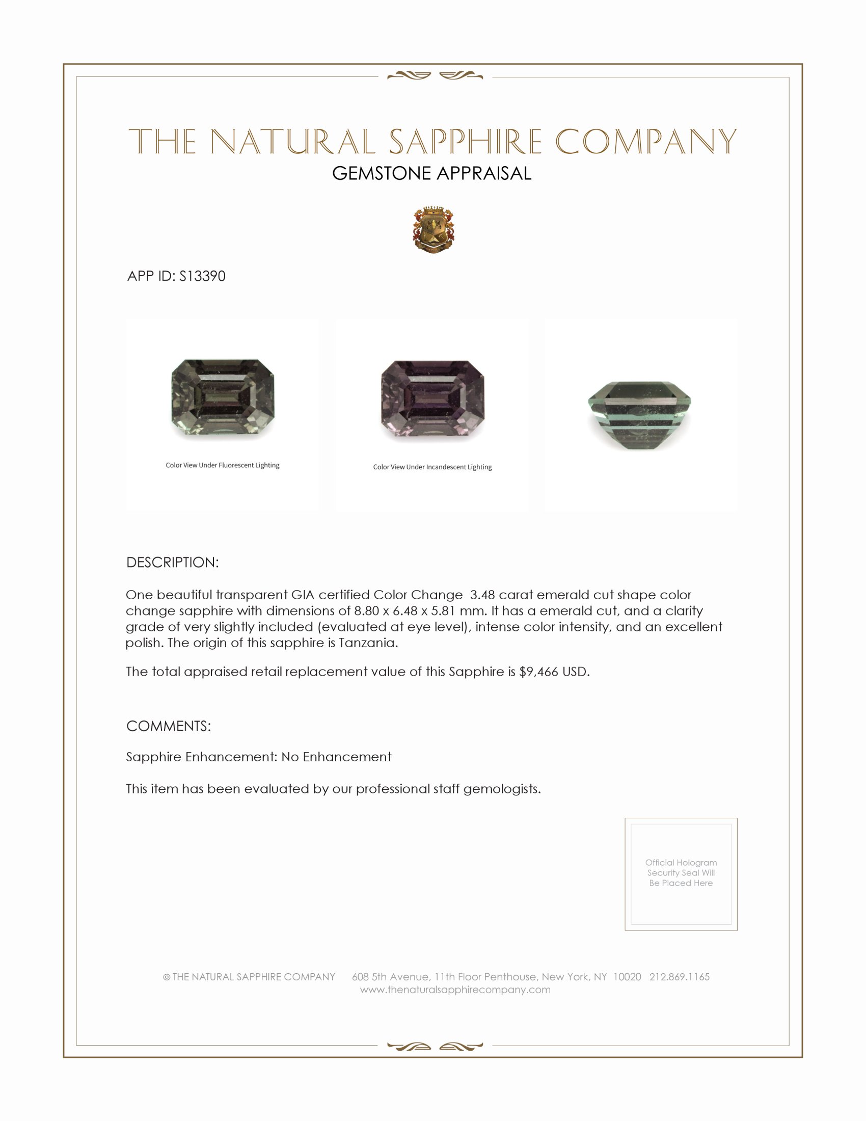 3.48 Ct. Color Change Sapphire from Tanzania