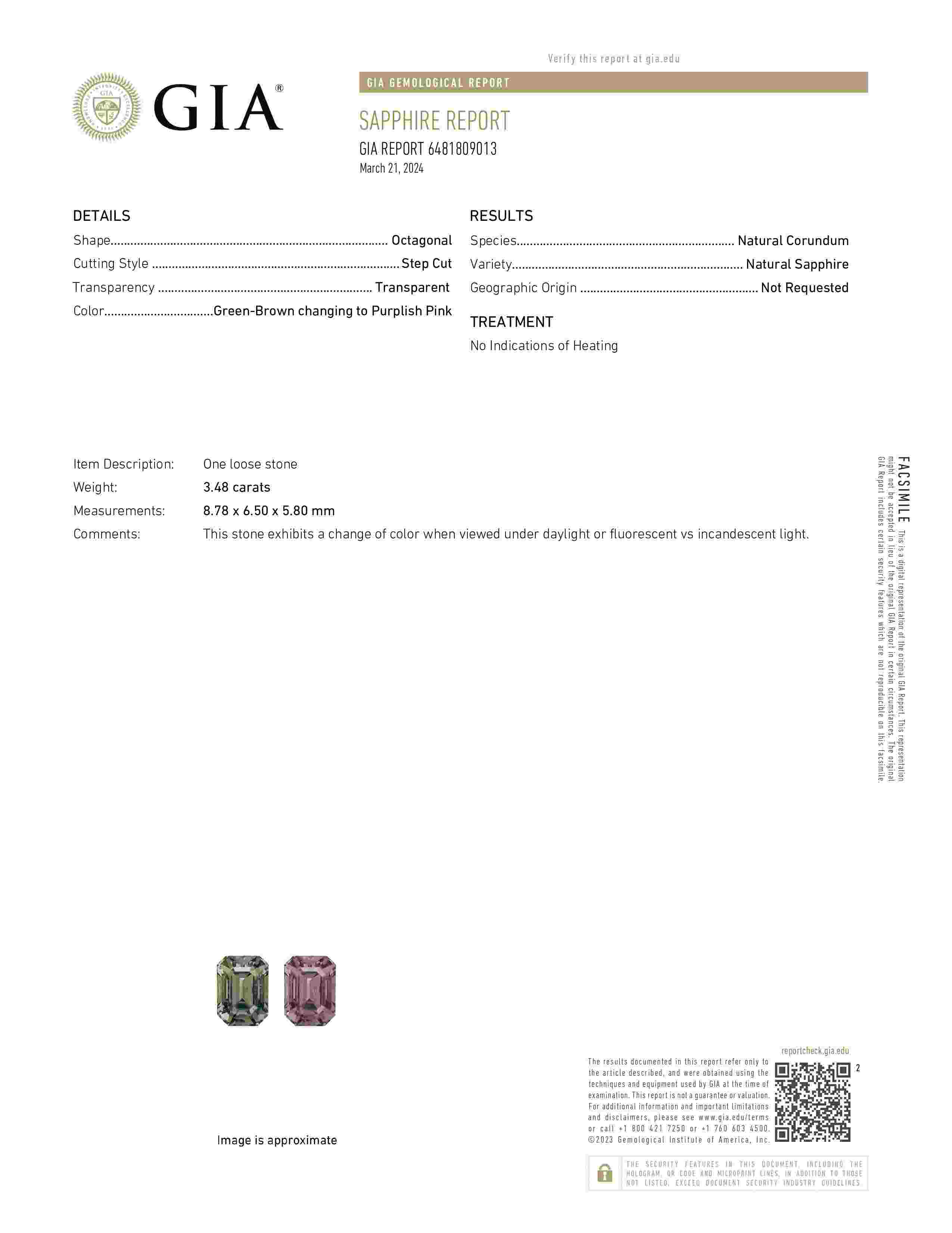 3.48 Ct. Color Change Sapphire from Tanzania