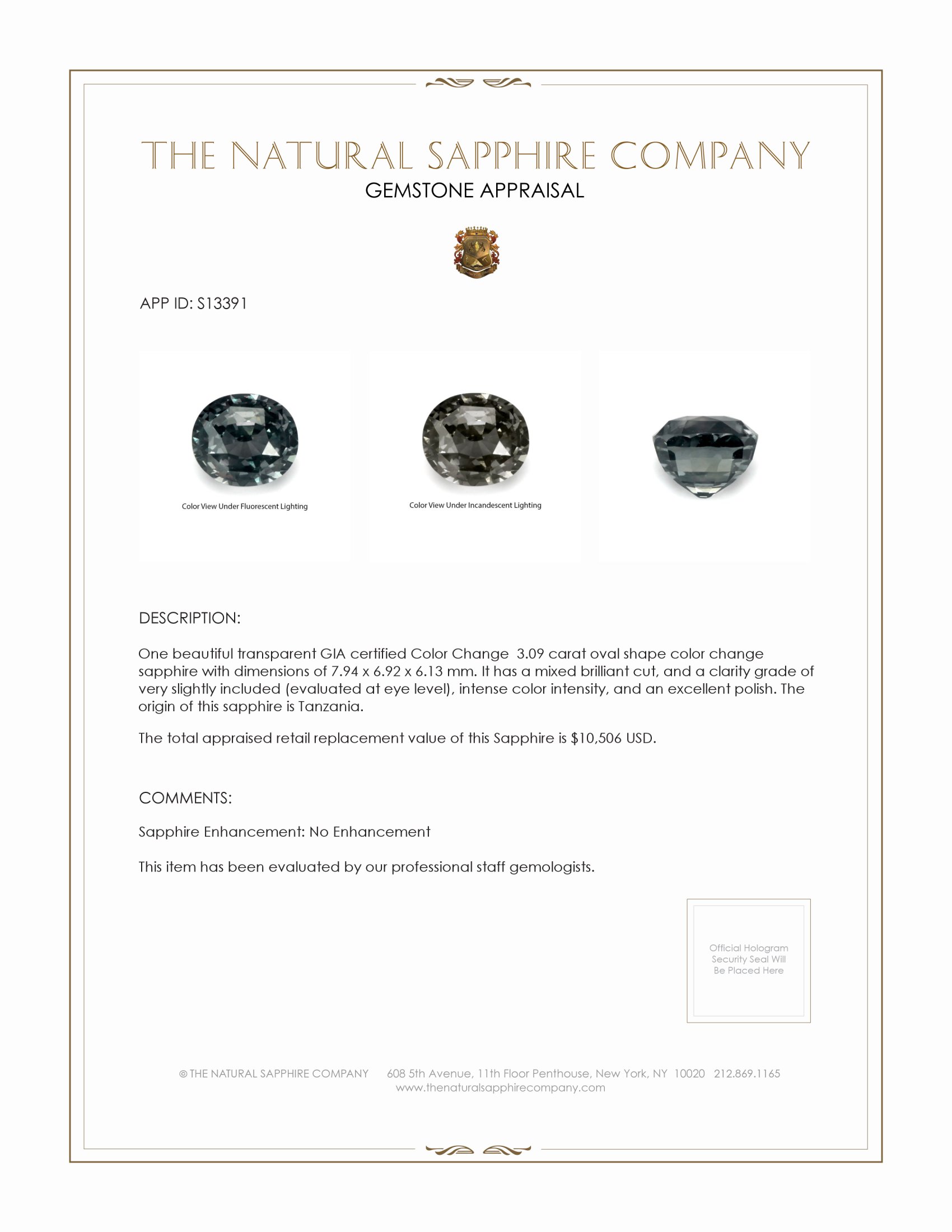 3.09 Ct. Color Change Sapphire from Tanzania