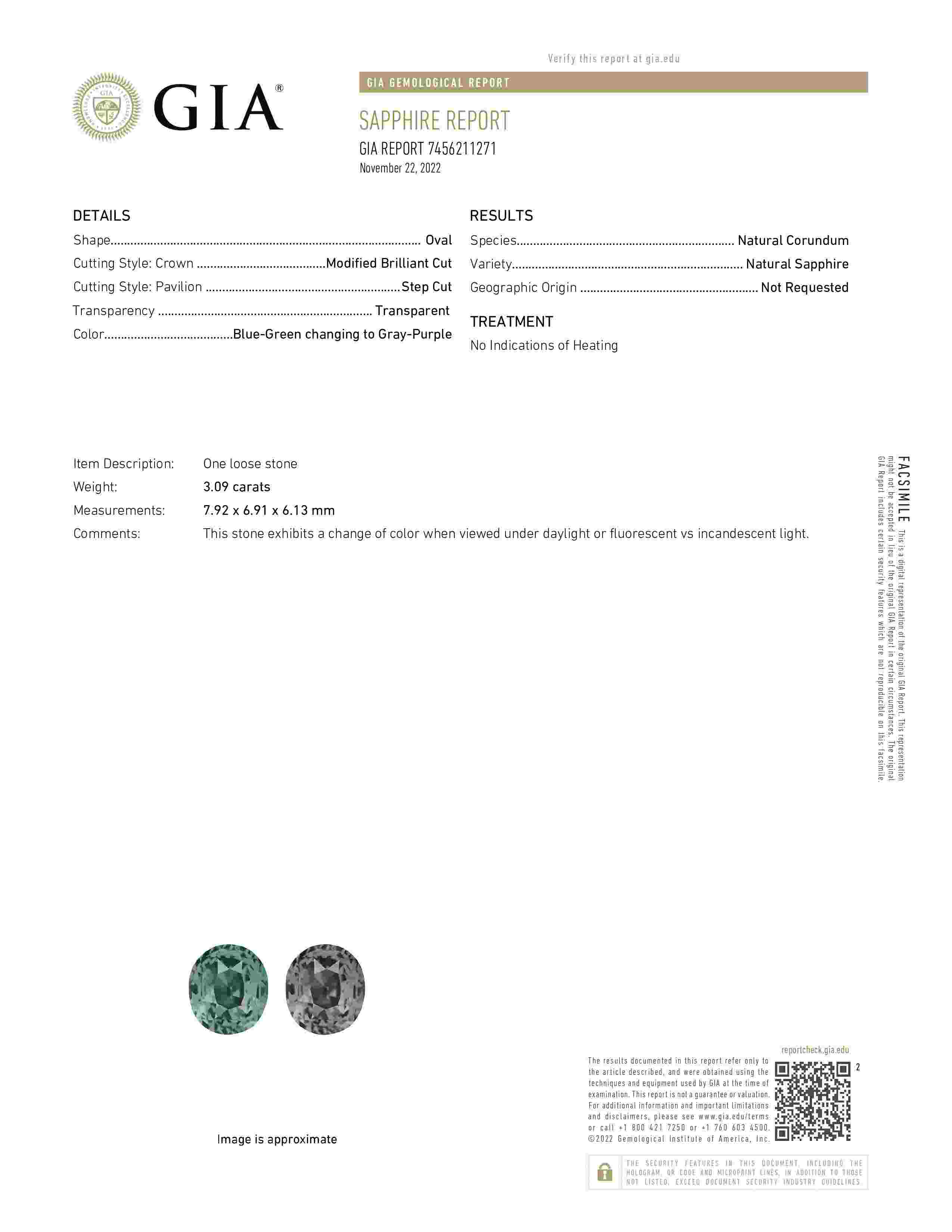 3.09 Ct. Color Change Sapphire from Tanzania