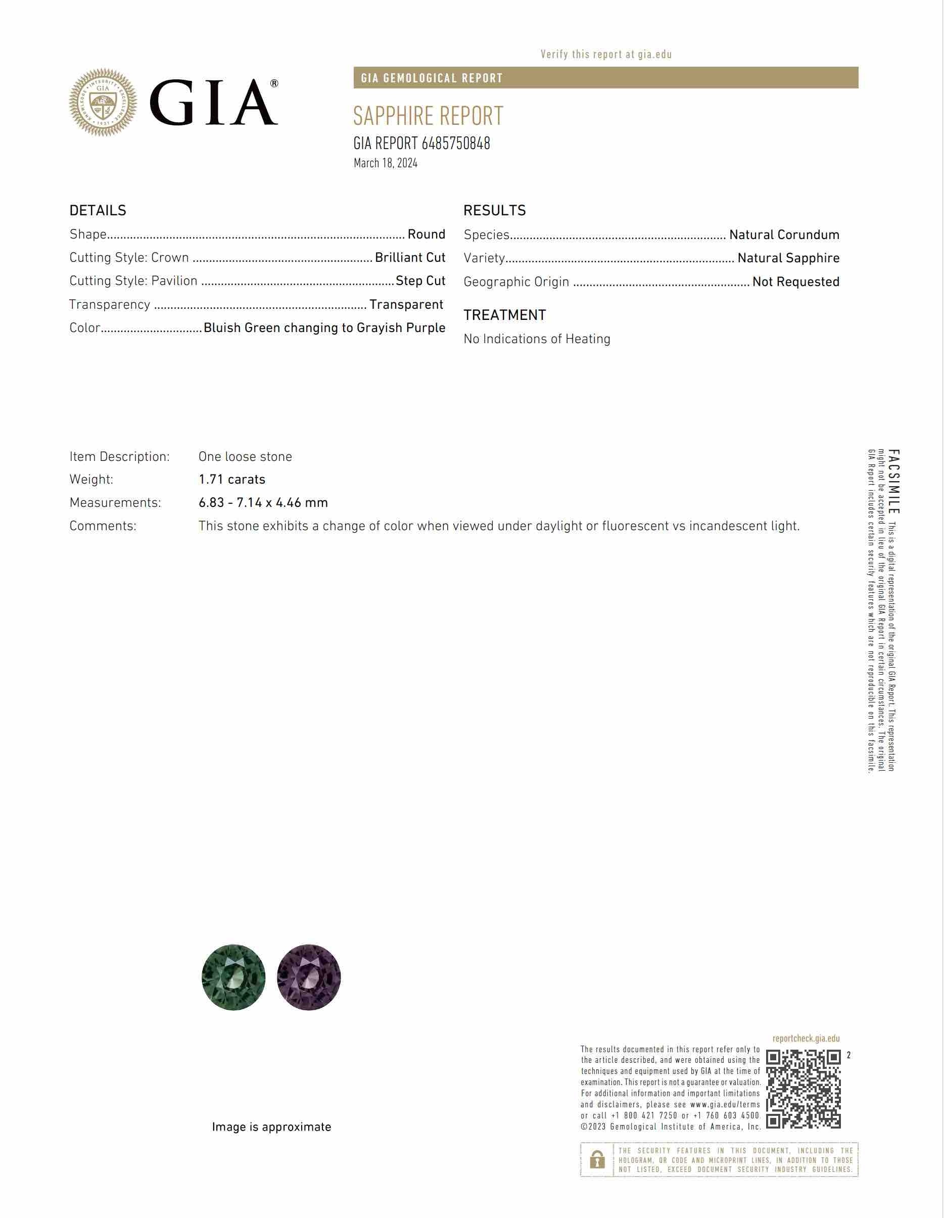 1.71 Ct. Color Change Sapphire from Tanzania