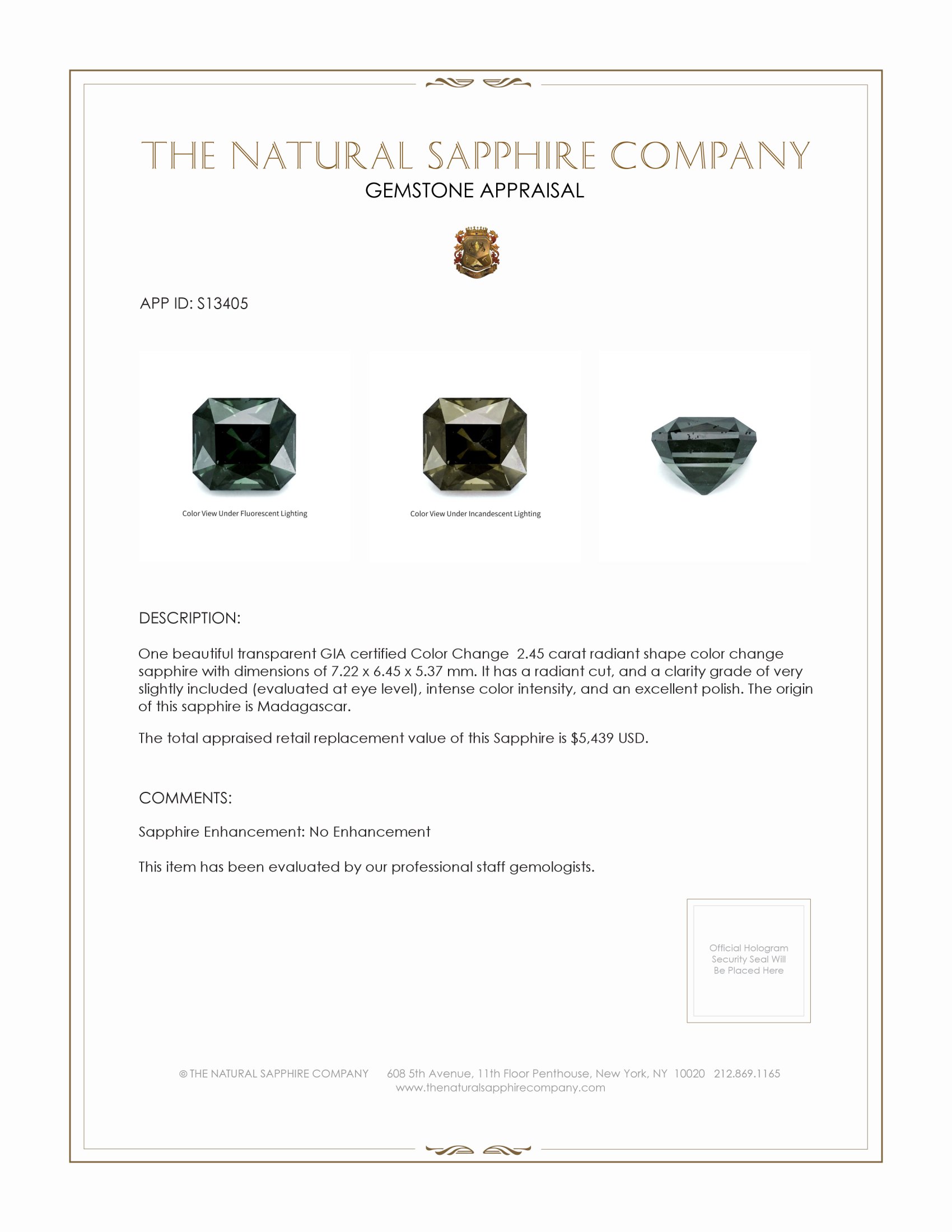 2.45 Ct. Color Change Sapphire from Madagascar