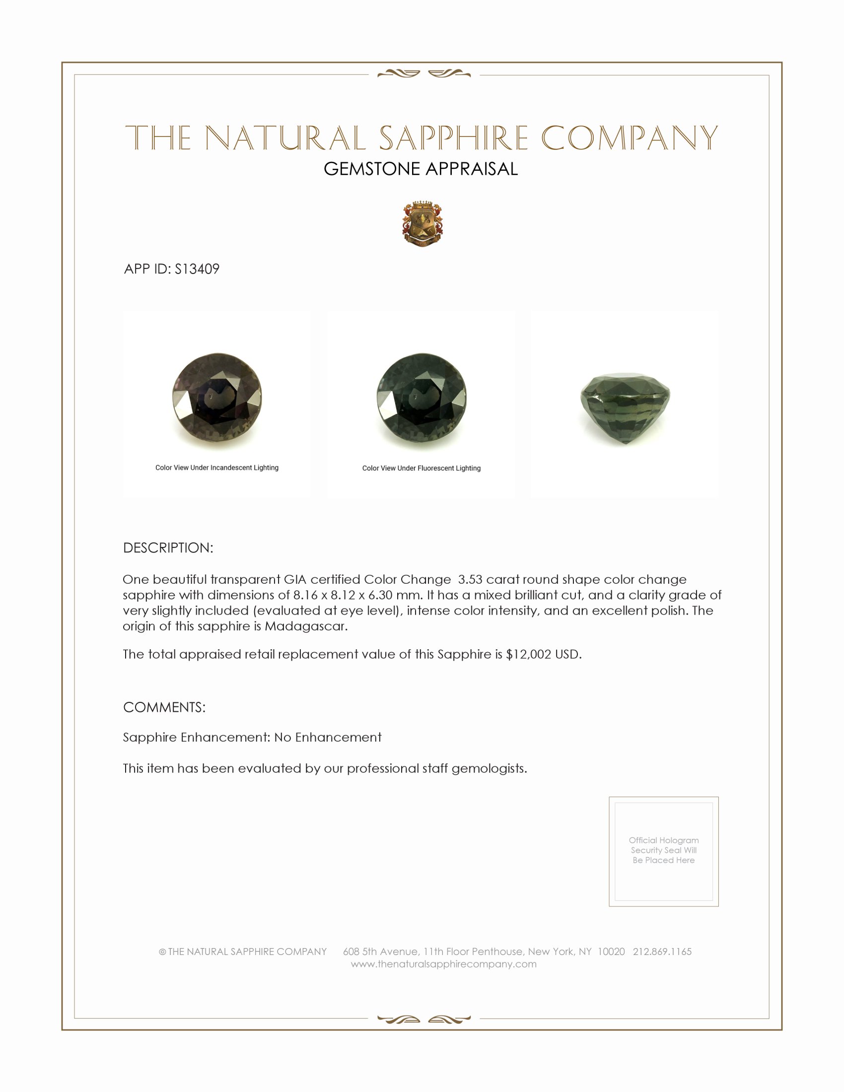 3.53 Ct. Color Change Sapphire from Madagascar