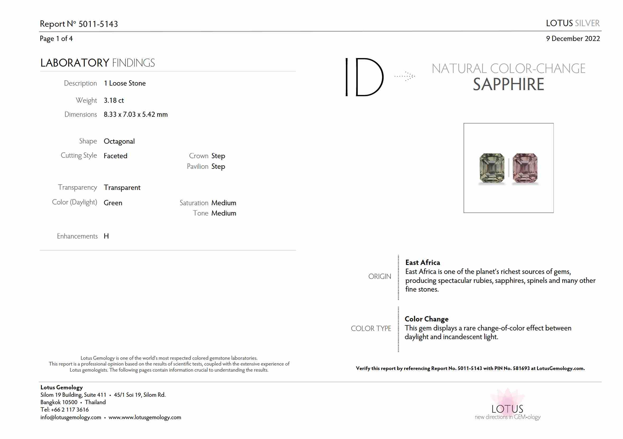 3.18 Ct. Color Change Sapphire from Tanzania