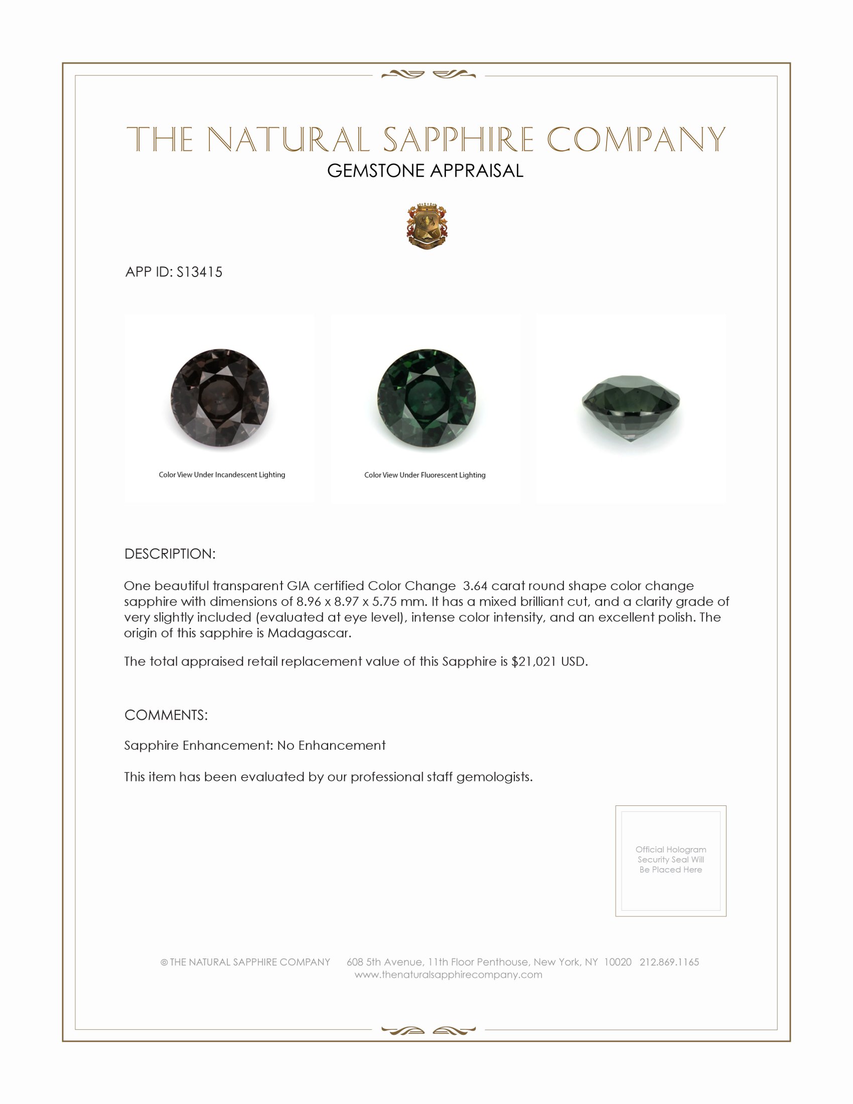 3.64 Ct. Color Change Sapphire from Madagascar