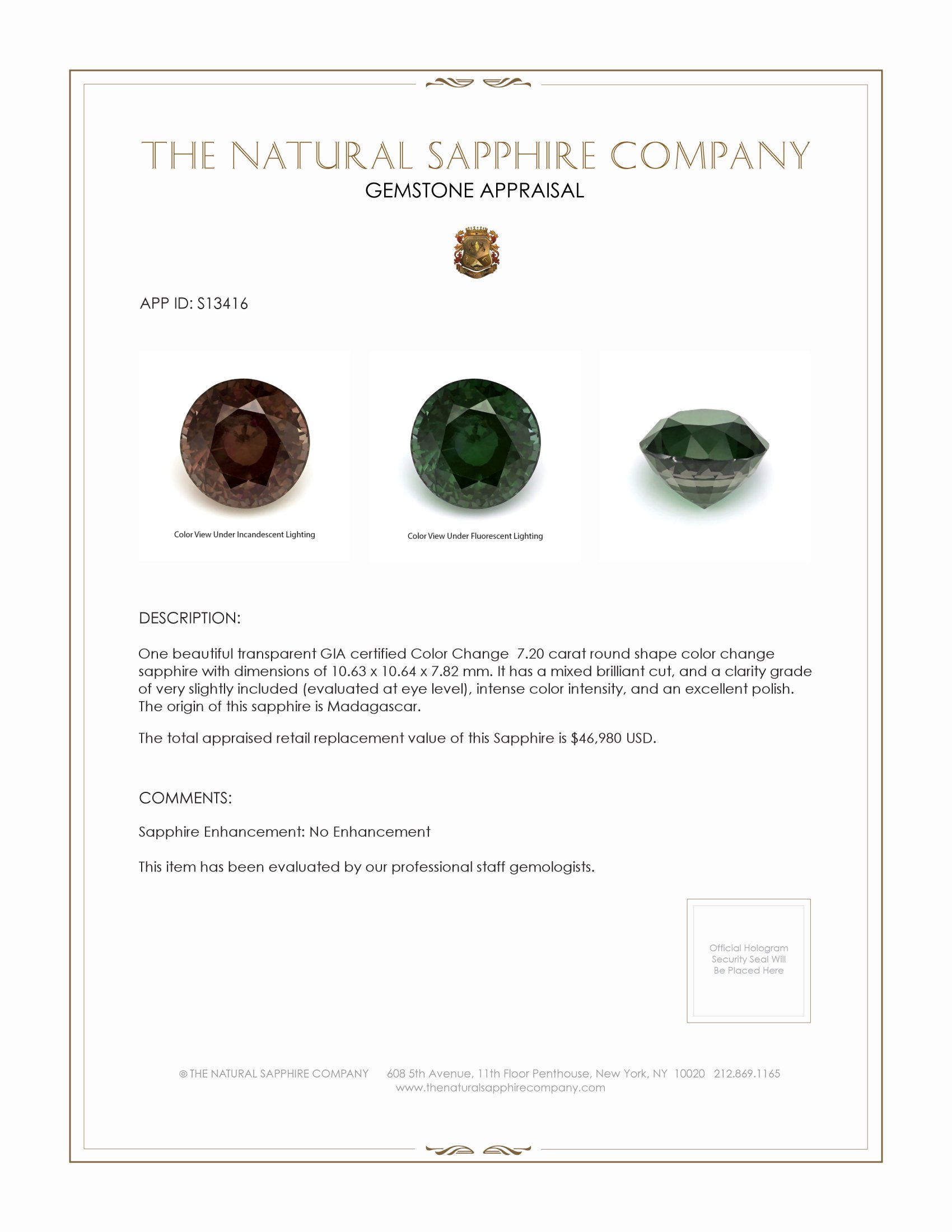 7.20 Ct. Color Change Sapphire from Madagascar