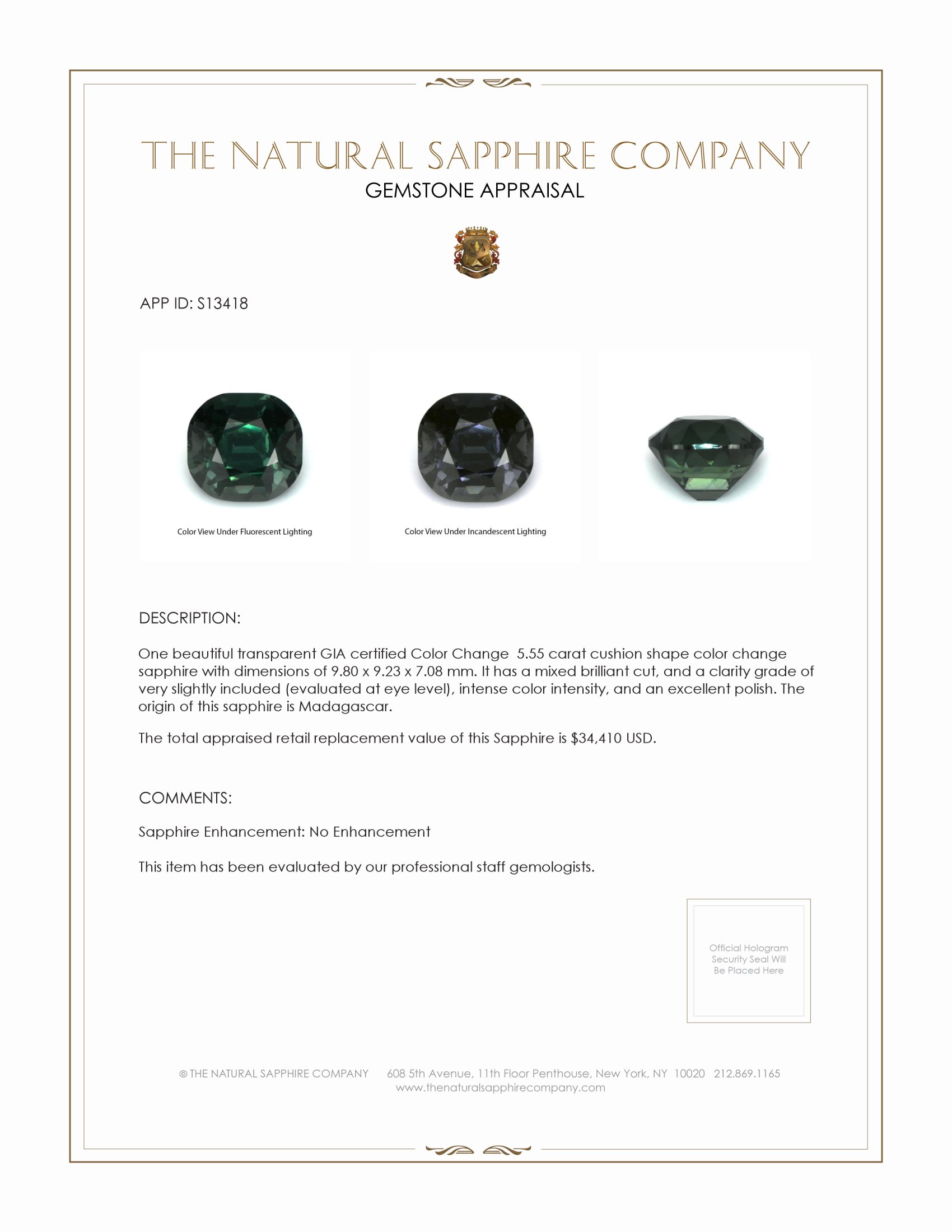 5.55 Ct. Color Change Sapphire from Madagascar