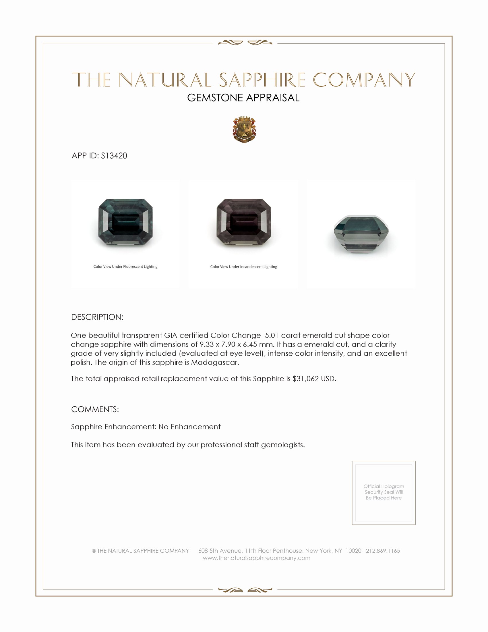 5.01 Ct. Color Change Sapphire from Madagascar