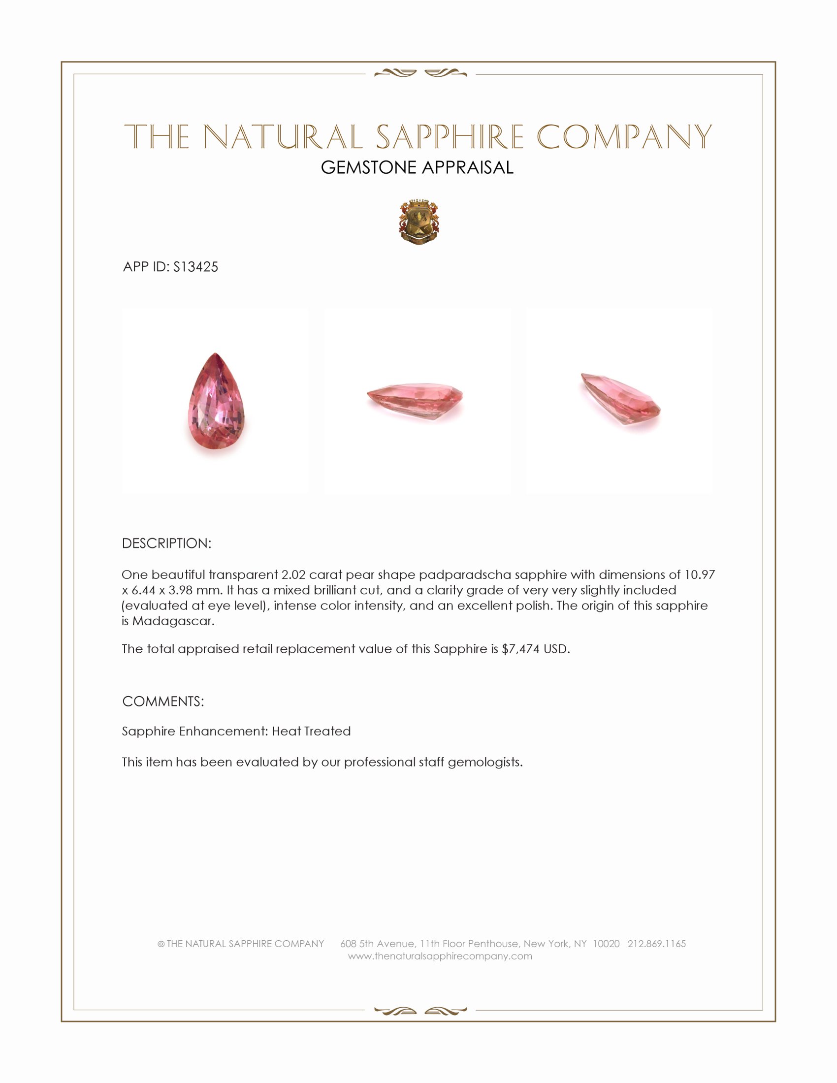 2.02 Ct. Padparadscha Sapphire from Madagascar