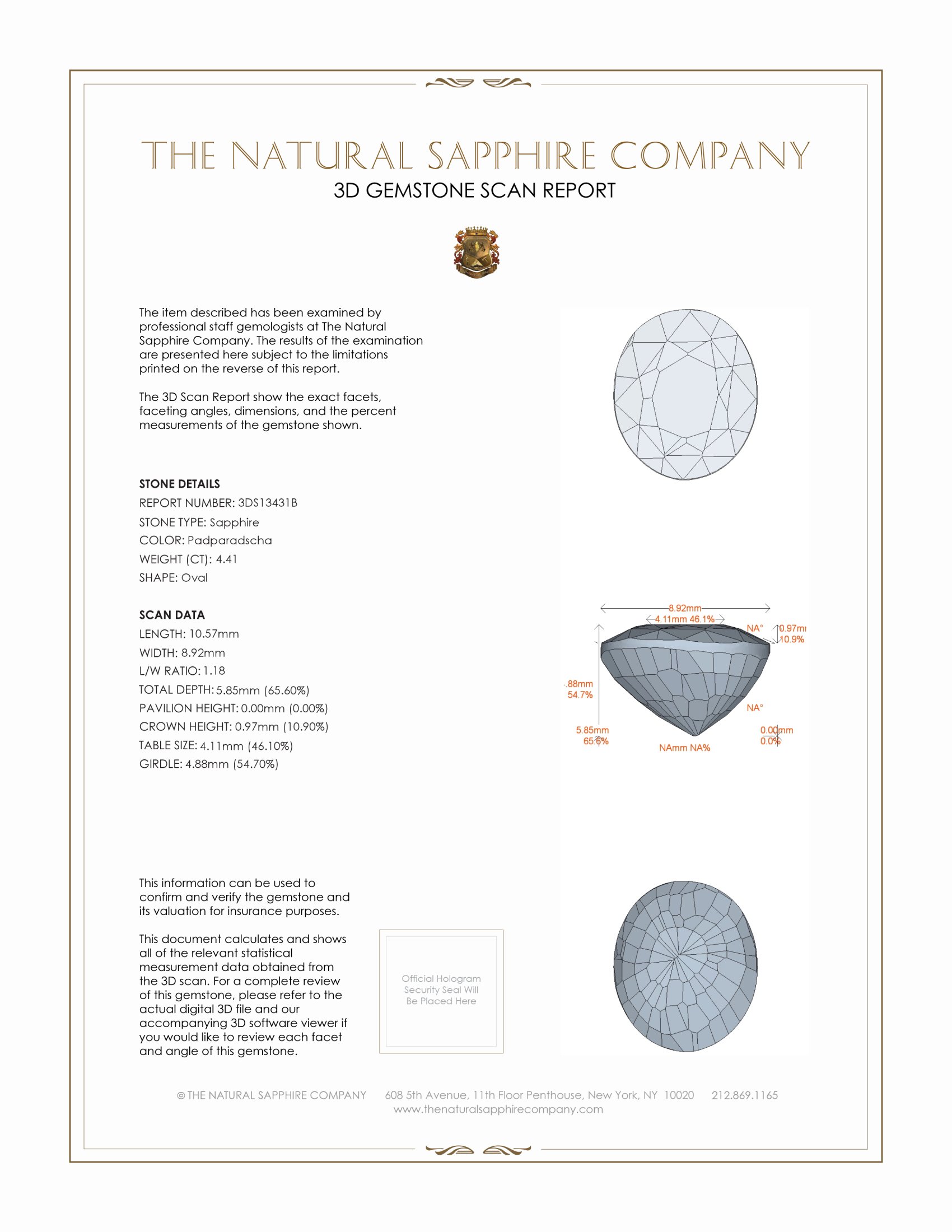 4.41 Ct. Padparadscha Sapphire from Ceylon (Sri Lanka)