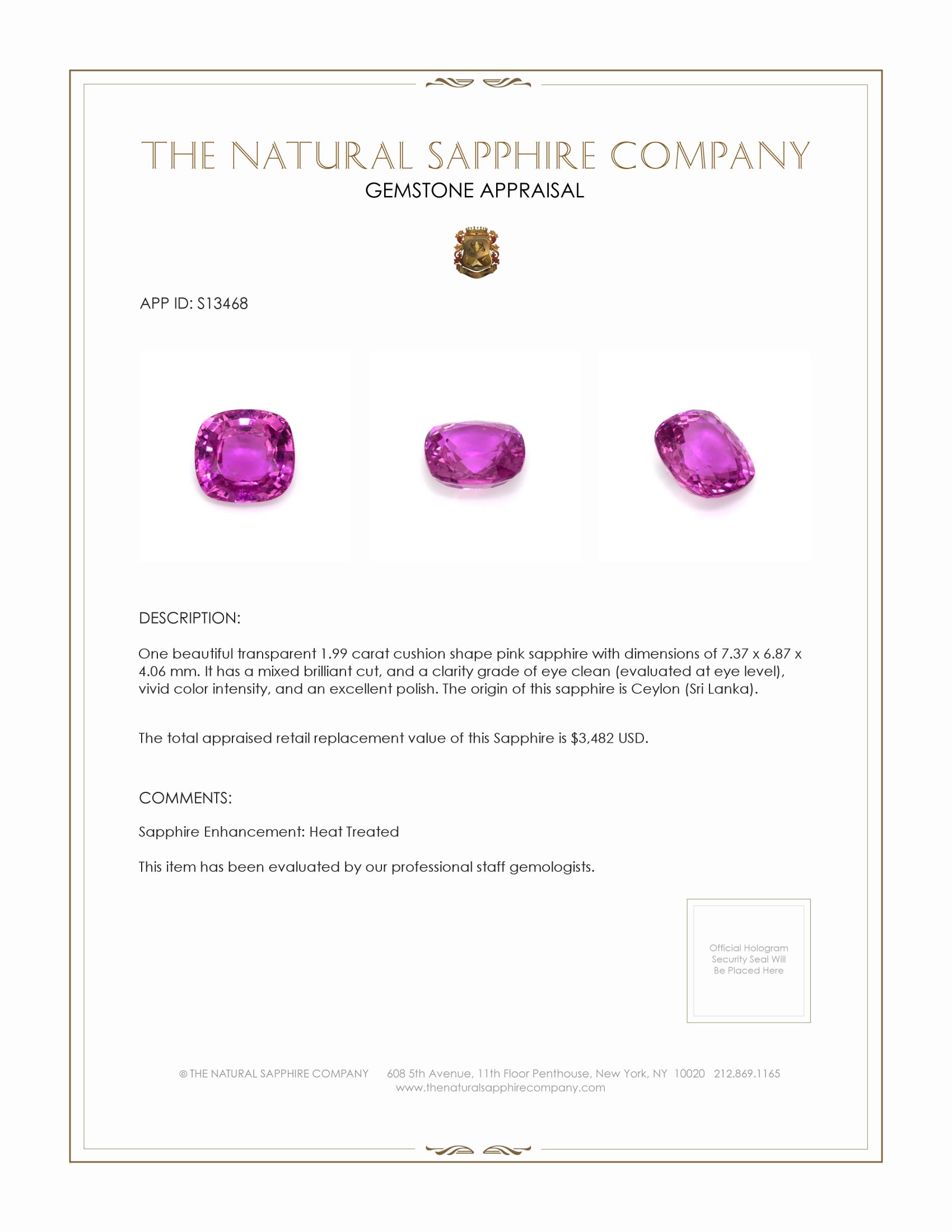 1.99 Ct. Purplish Pink Sapphire from Ceylon (Sri Lanka)