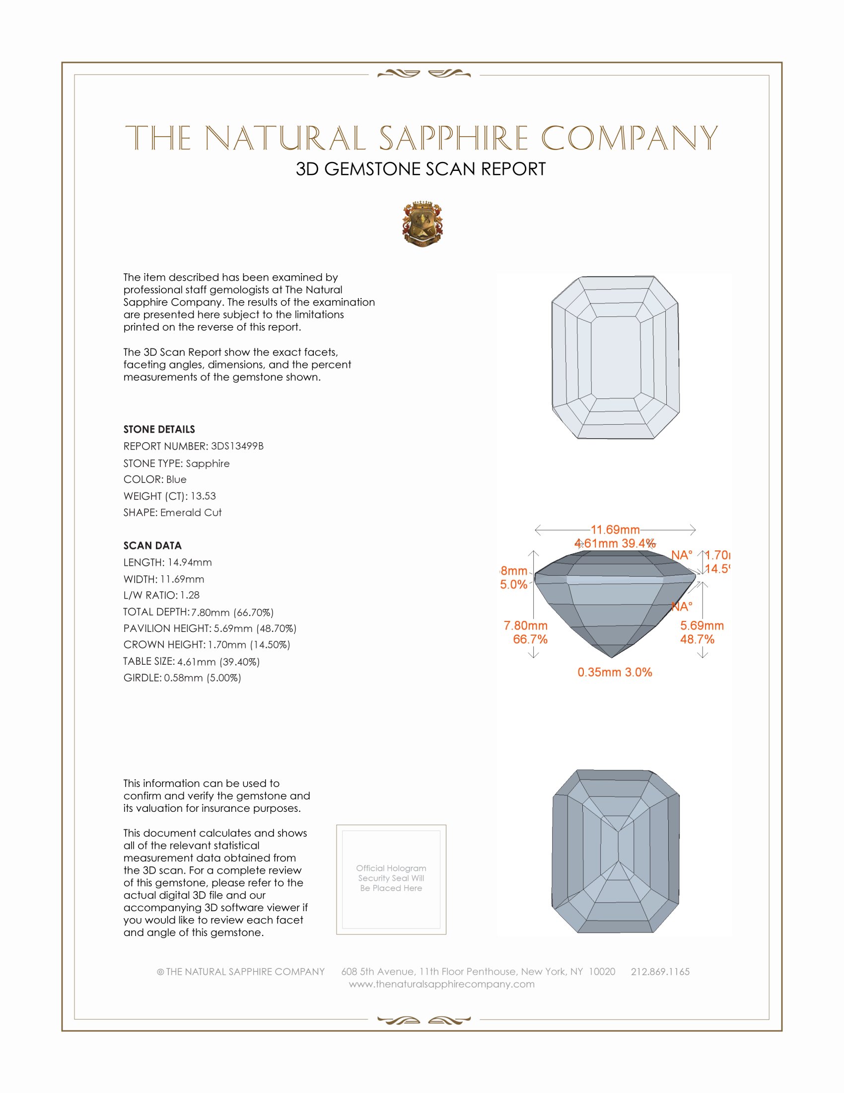 13.53 Ct. Blue Sapphire from Ceylon (Sri Lanka)