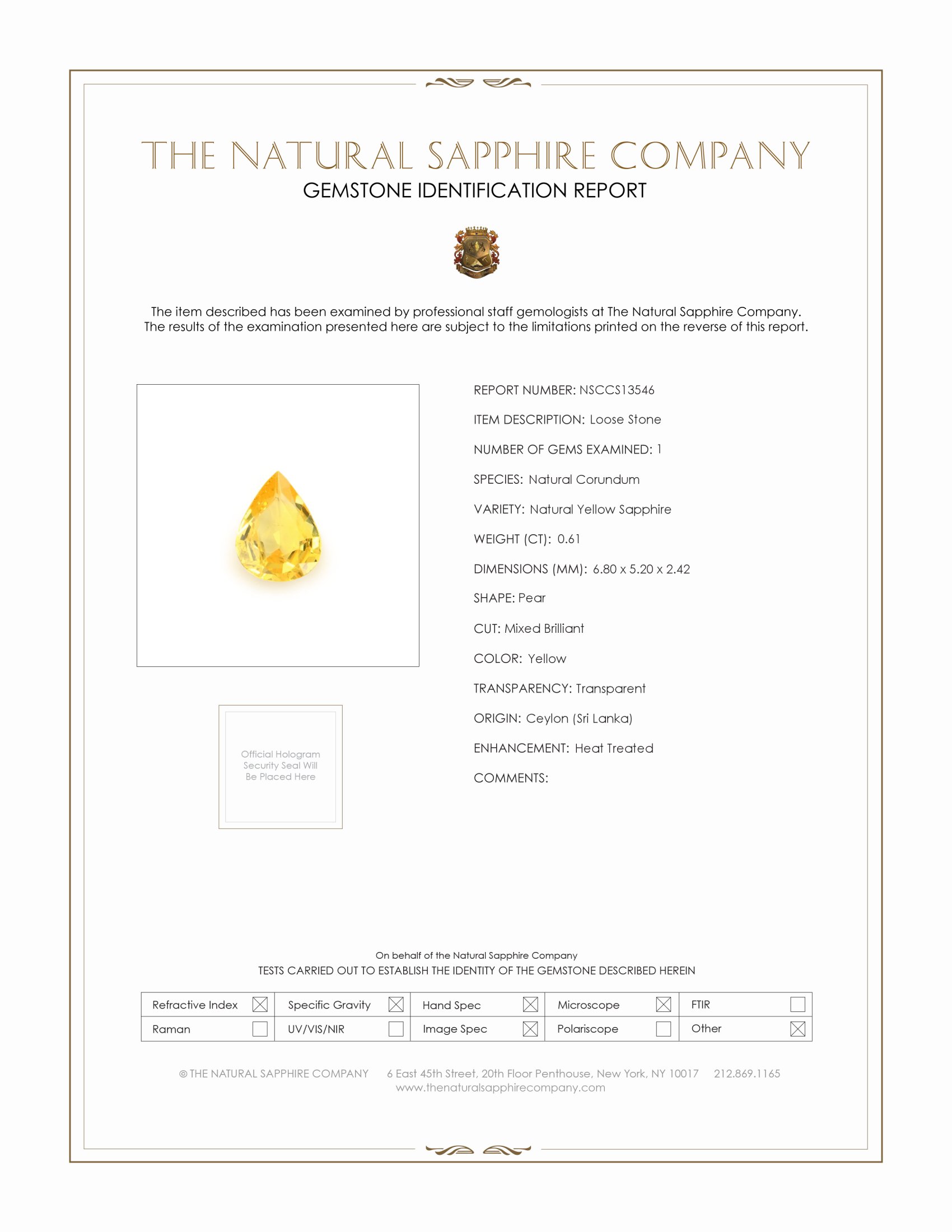 0.61 Ct. Yellow Sapphire from Ceylon (Sri Lanka)