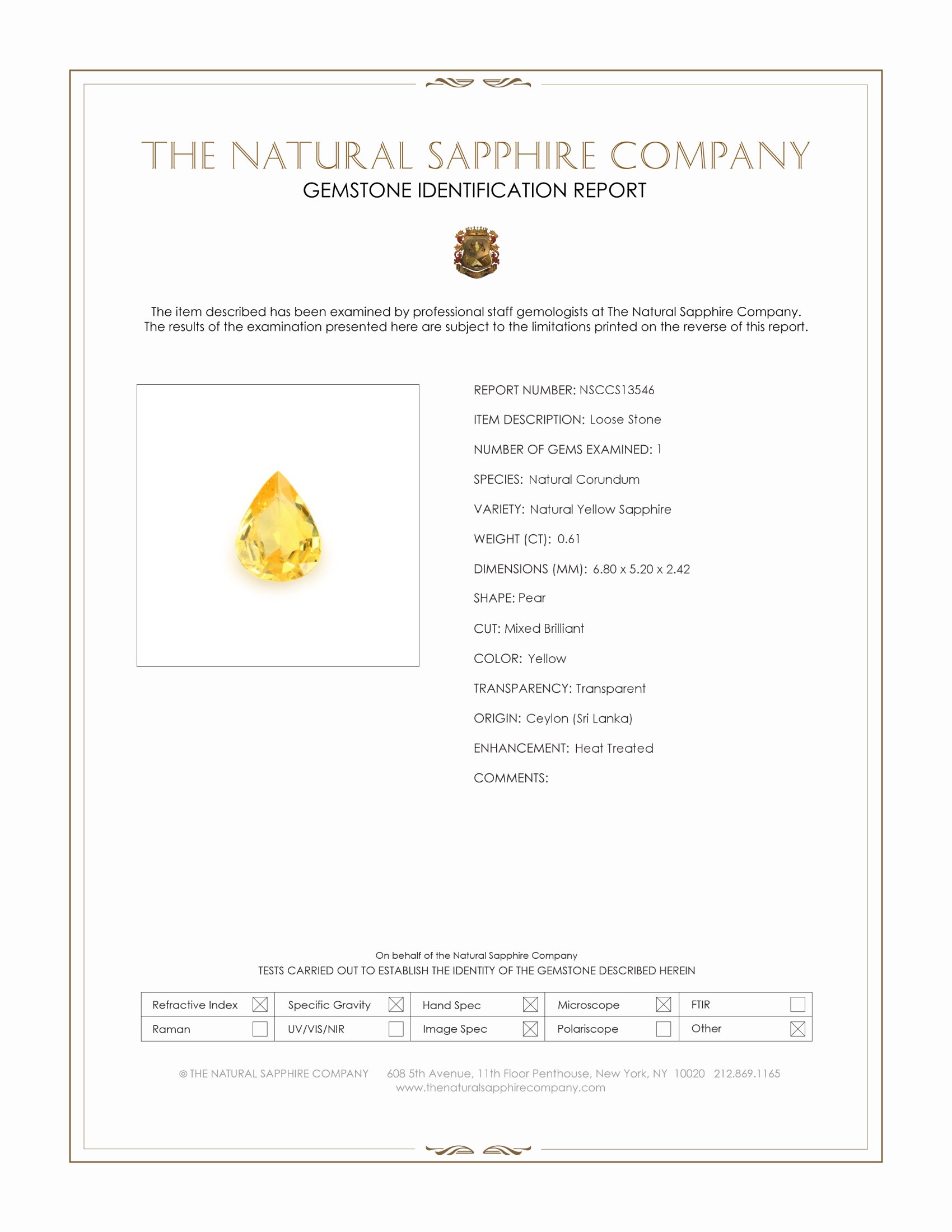 0.61 Ct. Yellow Sapphire from Ceylon (Sri Lanka)