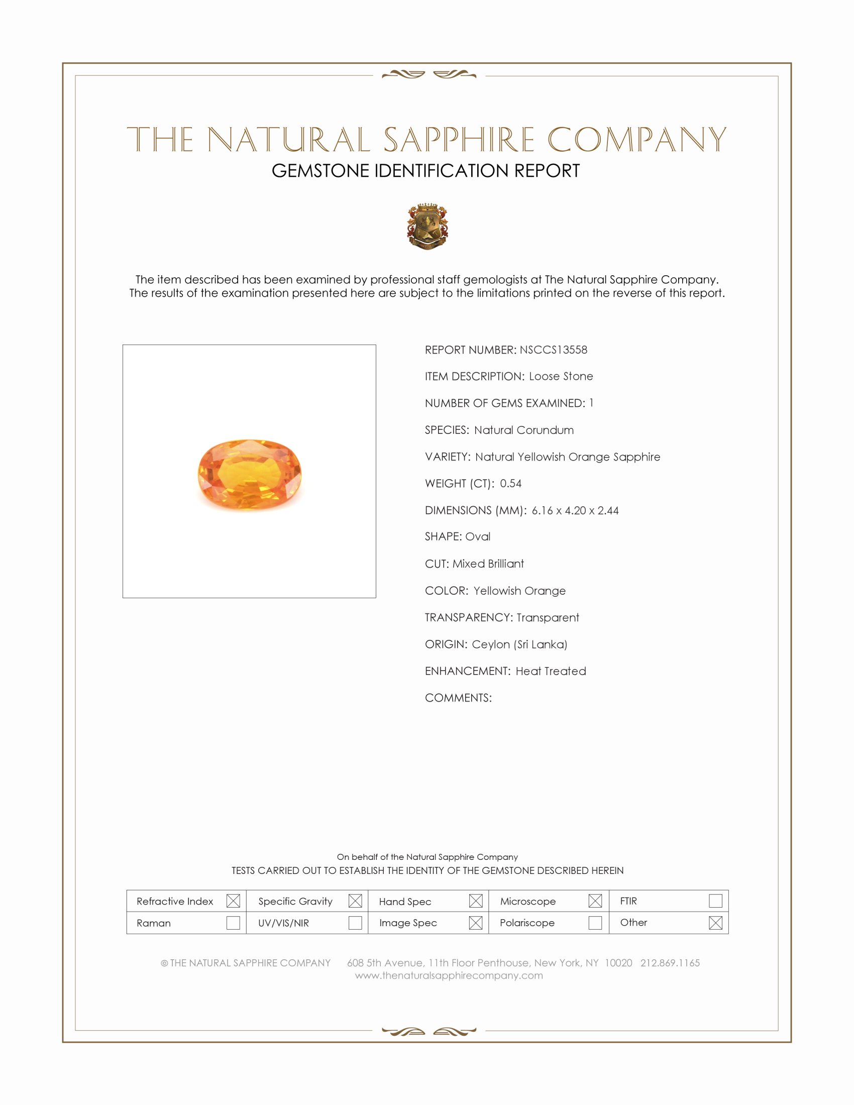 0.54 Ct. Yellowish Orange Sapphire from Ceylon (Sri Lanka)