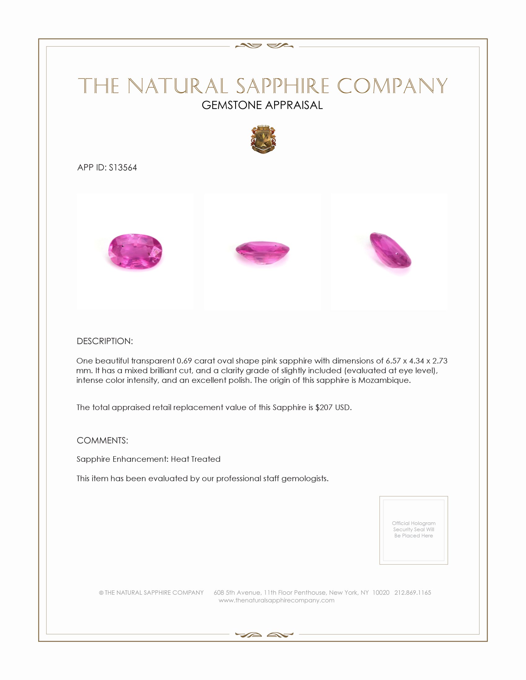 0.69 Ct. Pink Sapphire from Mozambique