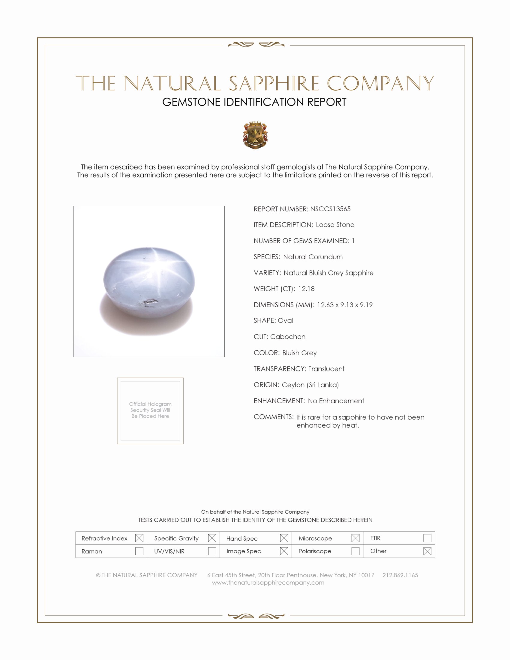 12.18 Ct. Bluish Grey Star Sapphire from Ceylon (Sri Lanka)