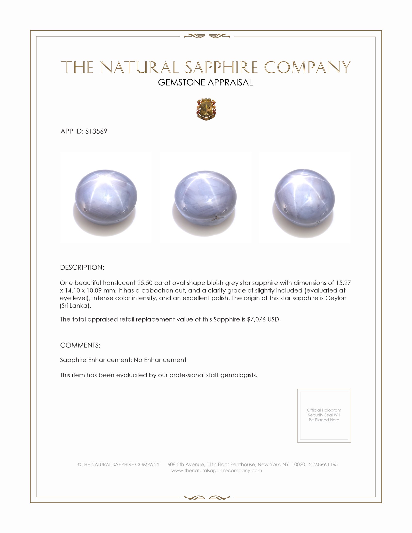 25.50 Ct. Bluish Grey Star Sapphire from Ceylon (Sri Lanka)