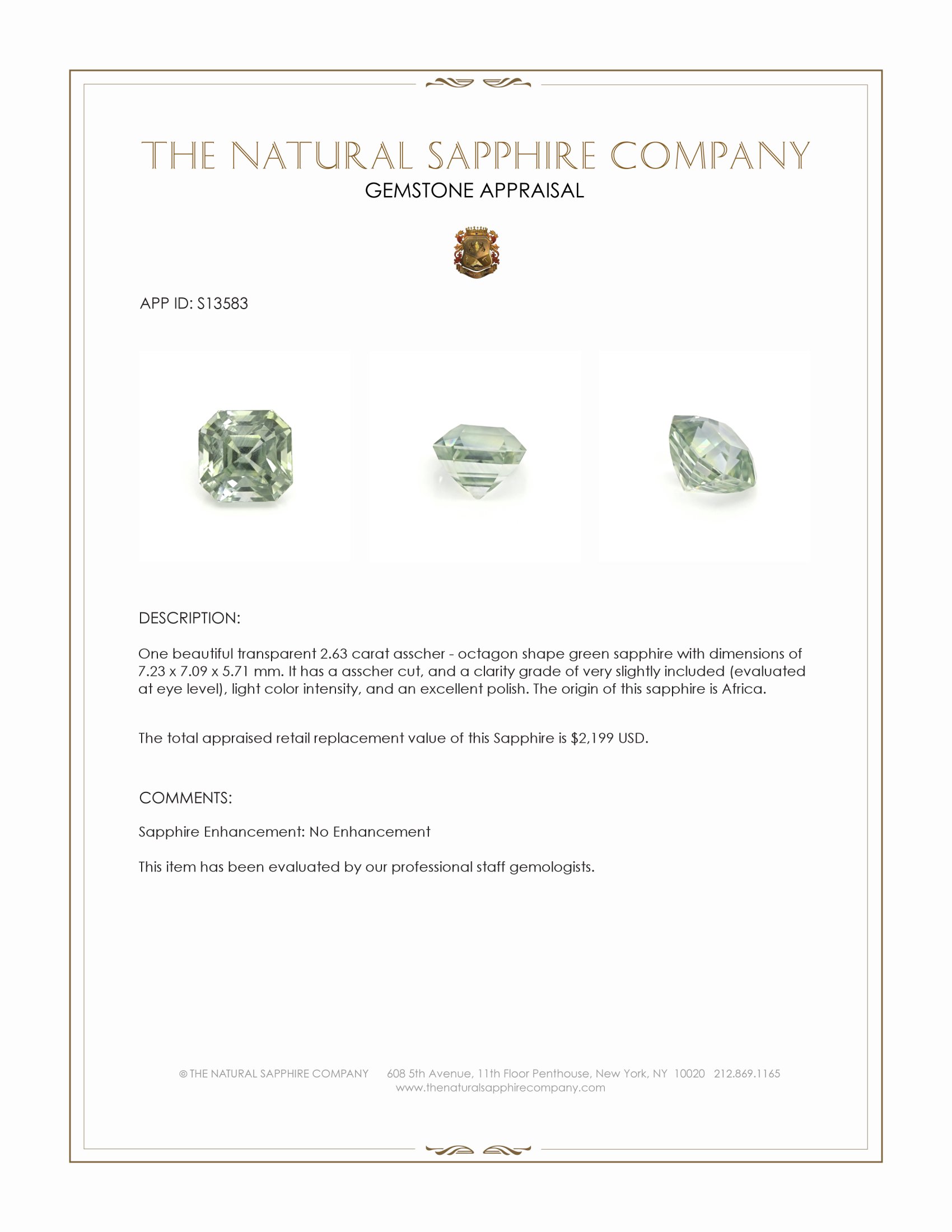 2.63 Ct. Green Sapphire from Africa