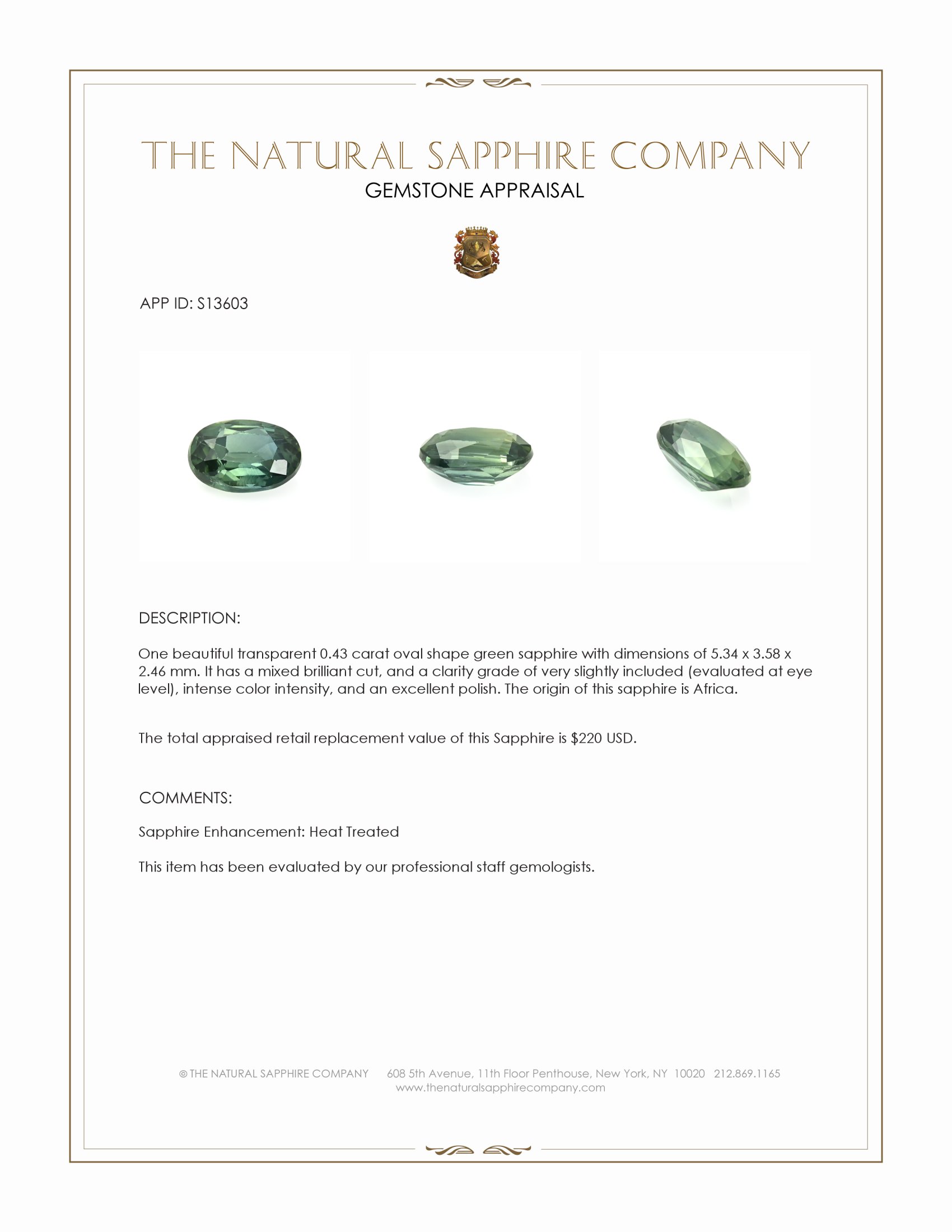 0.43 Ct. Green Sapphire from Africa