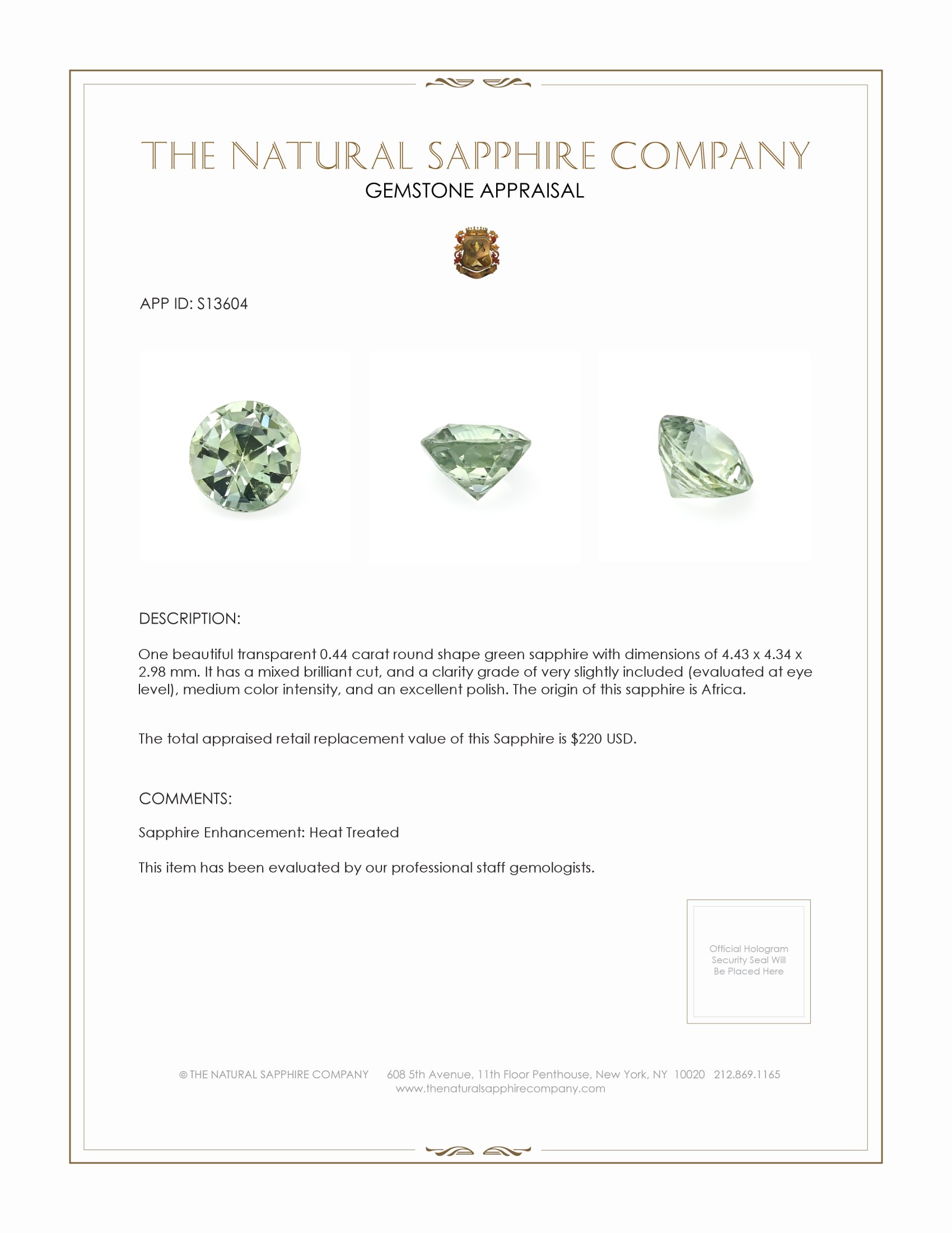 0.44 Ct. Green Sapphire from Africa