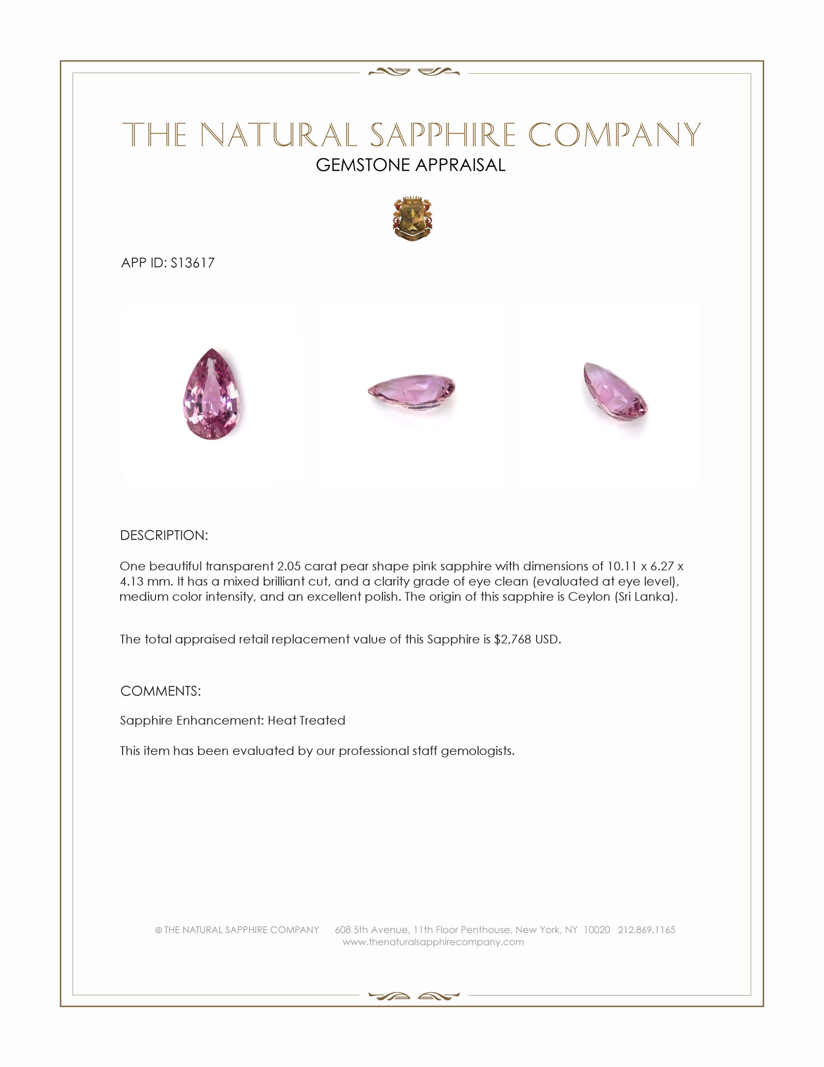 2.05 Ct. Pink Sapphire from Ceylon (Sri Lanka)