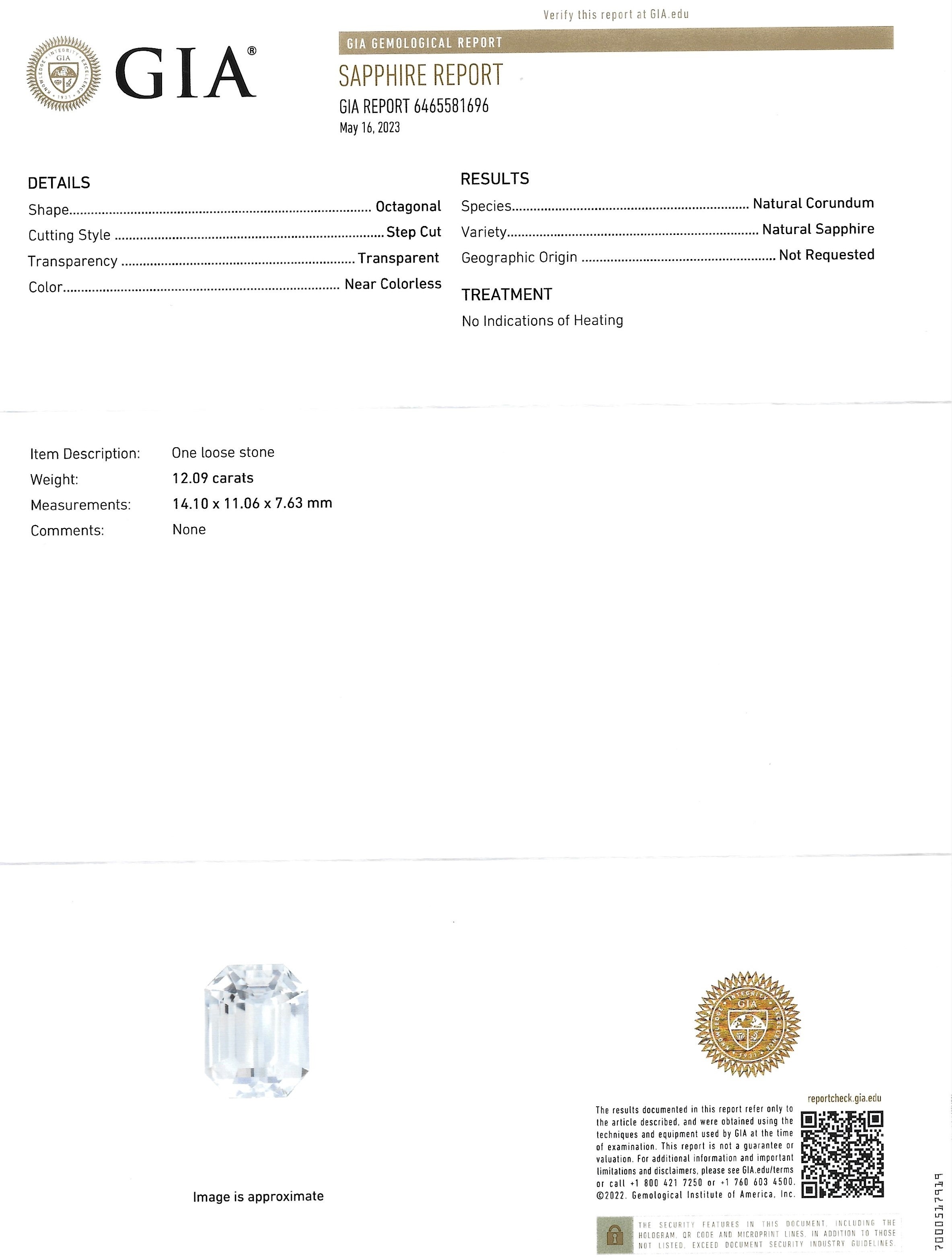 12.09 Ct. White Sapphire from Ceylon (Sri Lanka)