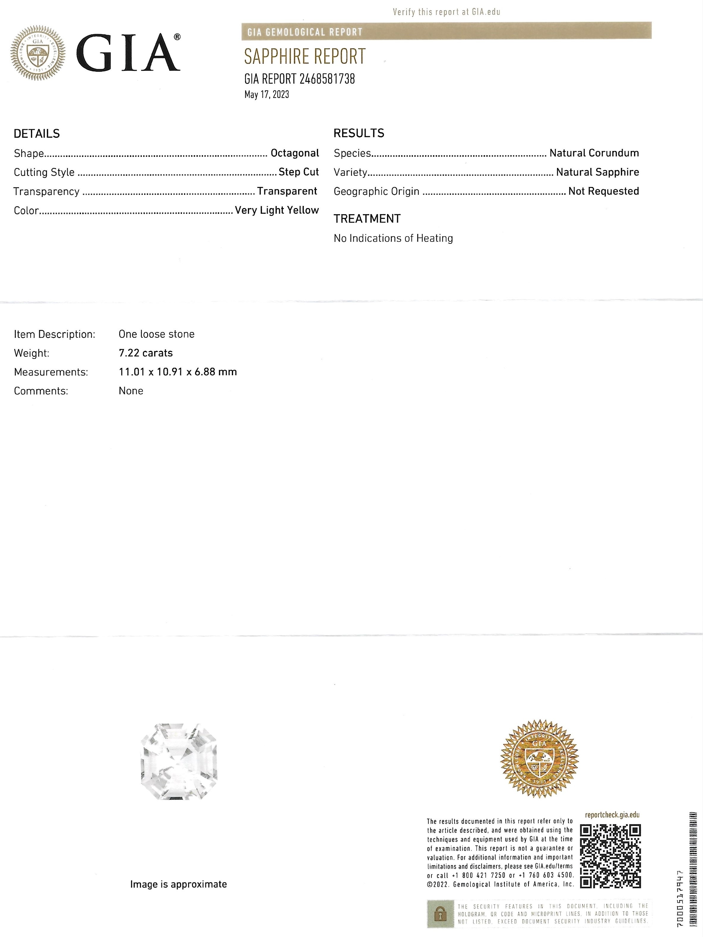 7.22 Ct. White Sapphire from Ceylon (Sri Lanka)