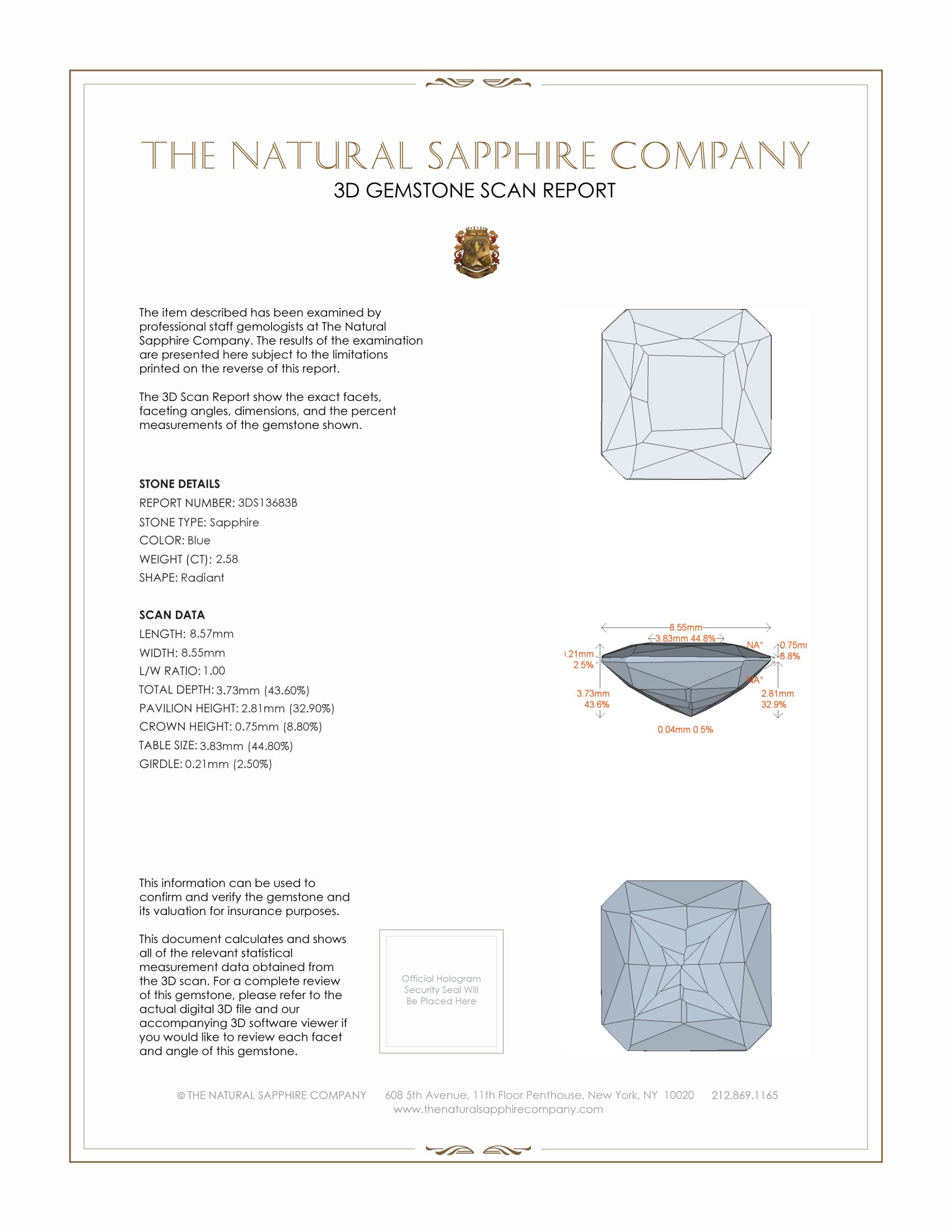 2.58 Ct. Blue Sapphire from Ceylon (Sri Lanka)