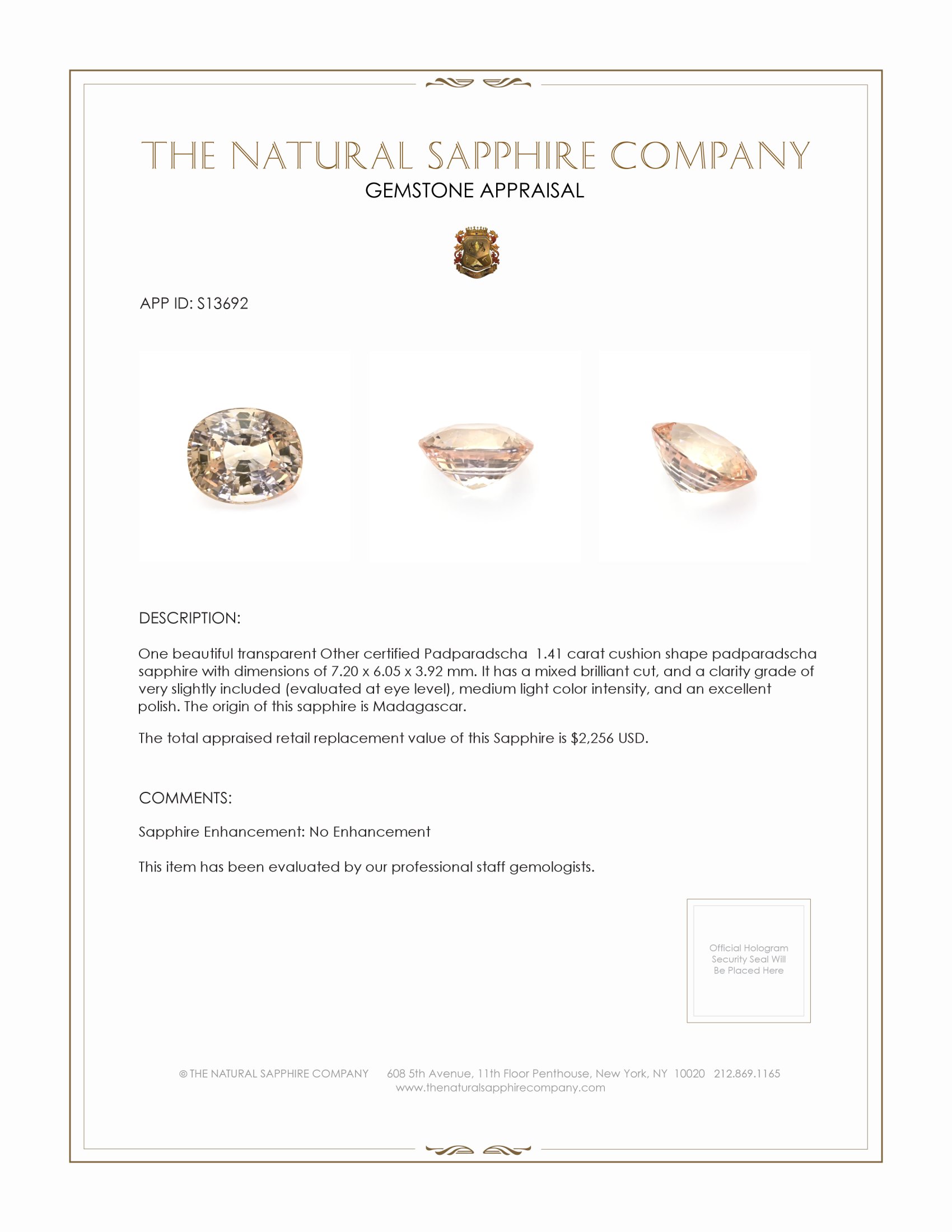 1.41 Ct. Padparadscha Sapphire from Madagascar