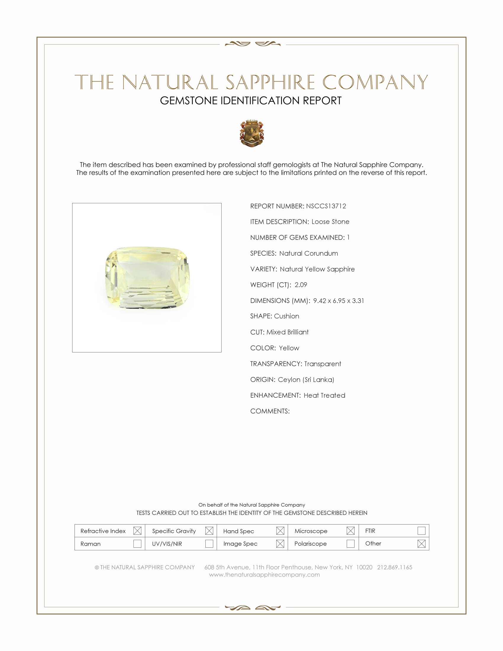 2.09 Ct. Yellow Sapphire from Ceylon (Sri Lanka)