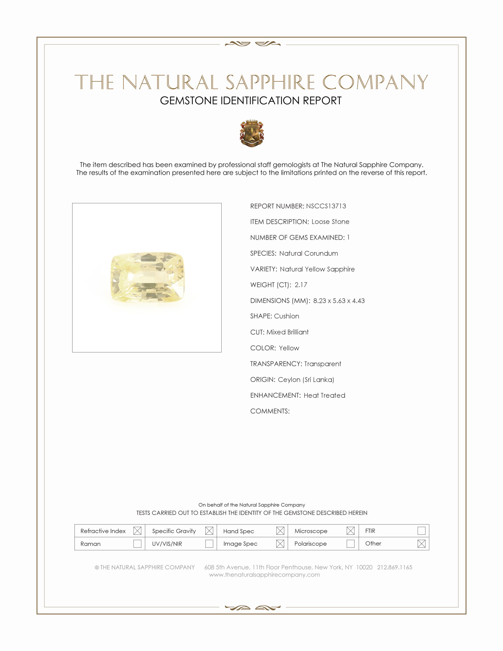 2.17 Ct. Yellow Sapphire from Ceylon (Sri Lanka)