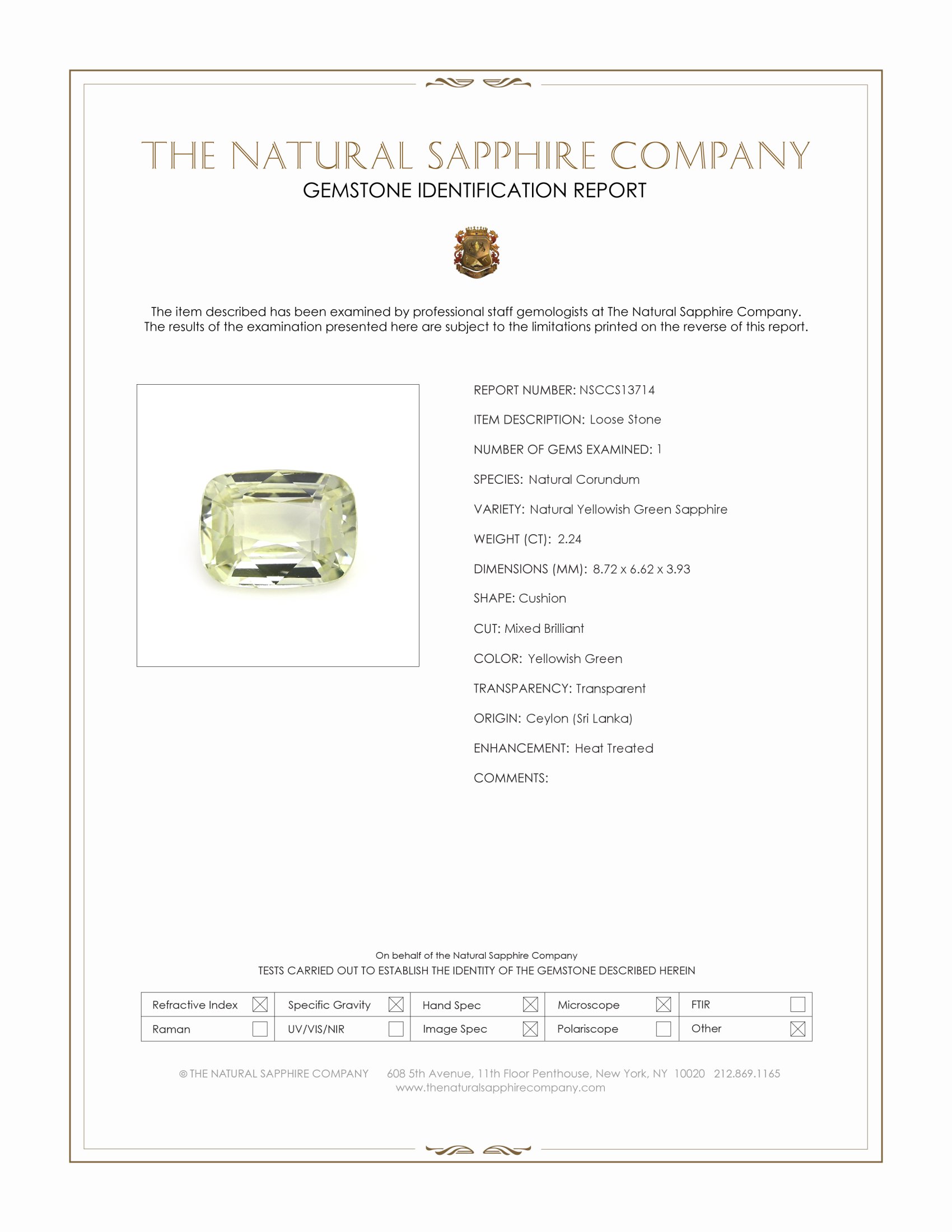 2.24 Ct. Yellowish Green Sapphire from Ceylon (Sri Lanka)