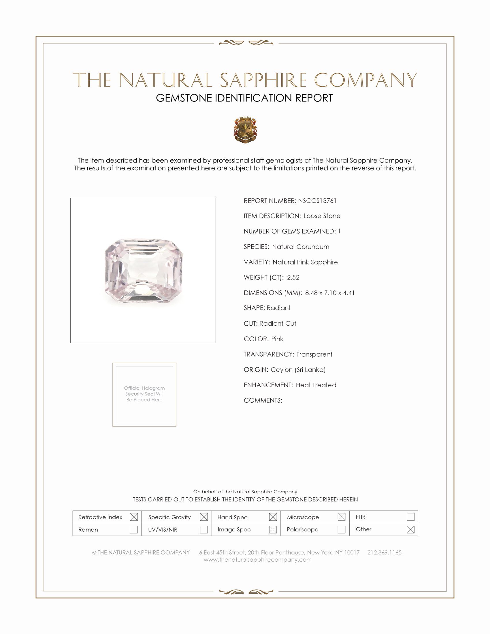 2.52 Ct. Pink Sapphire from Ceylon (Sri Lanka)
