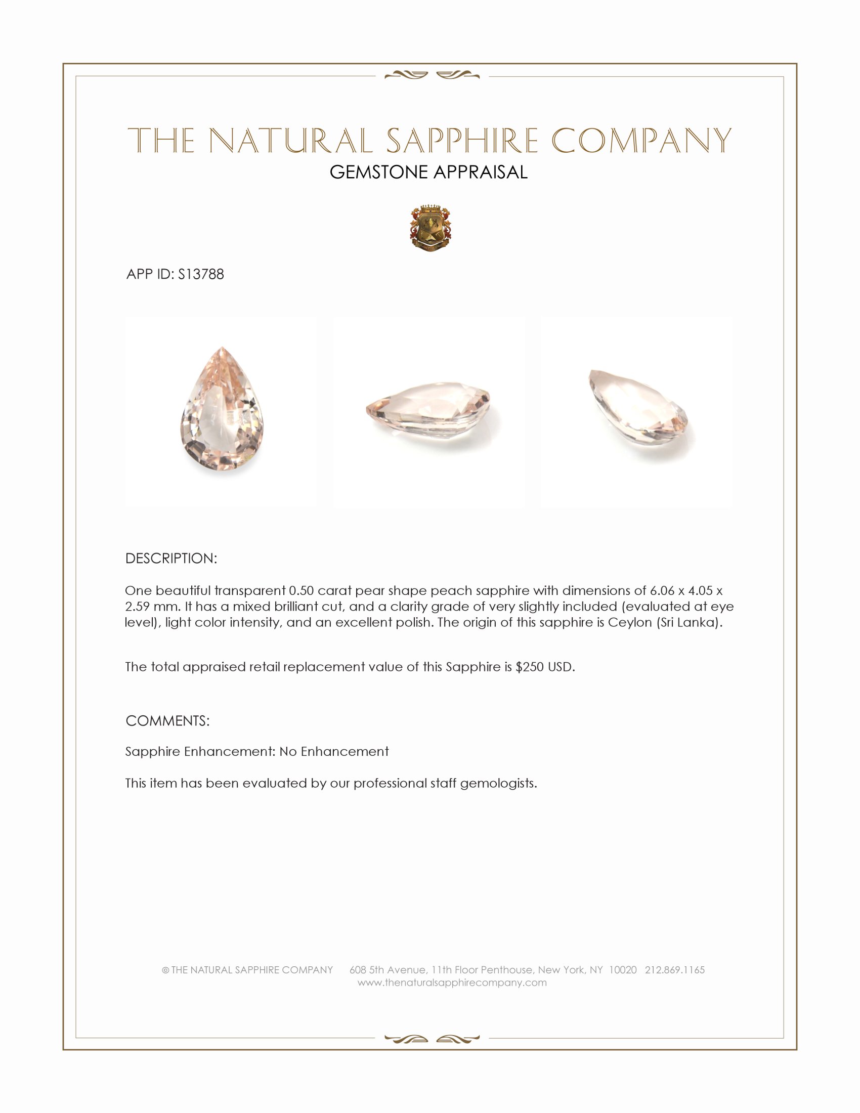 0.50 Ct. Peach Sapphire from Ceylon (Sri Lanka)