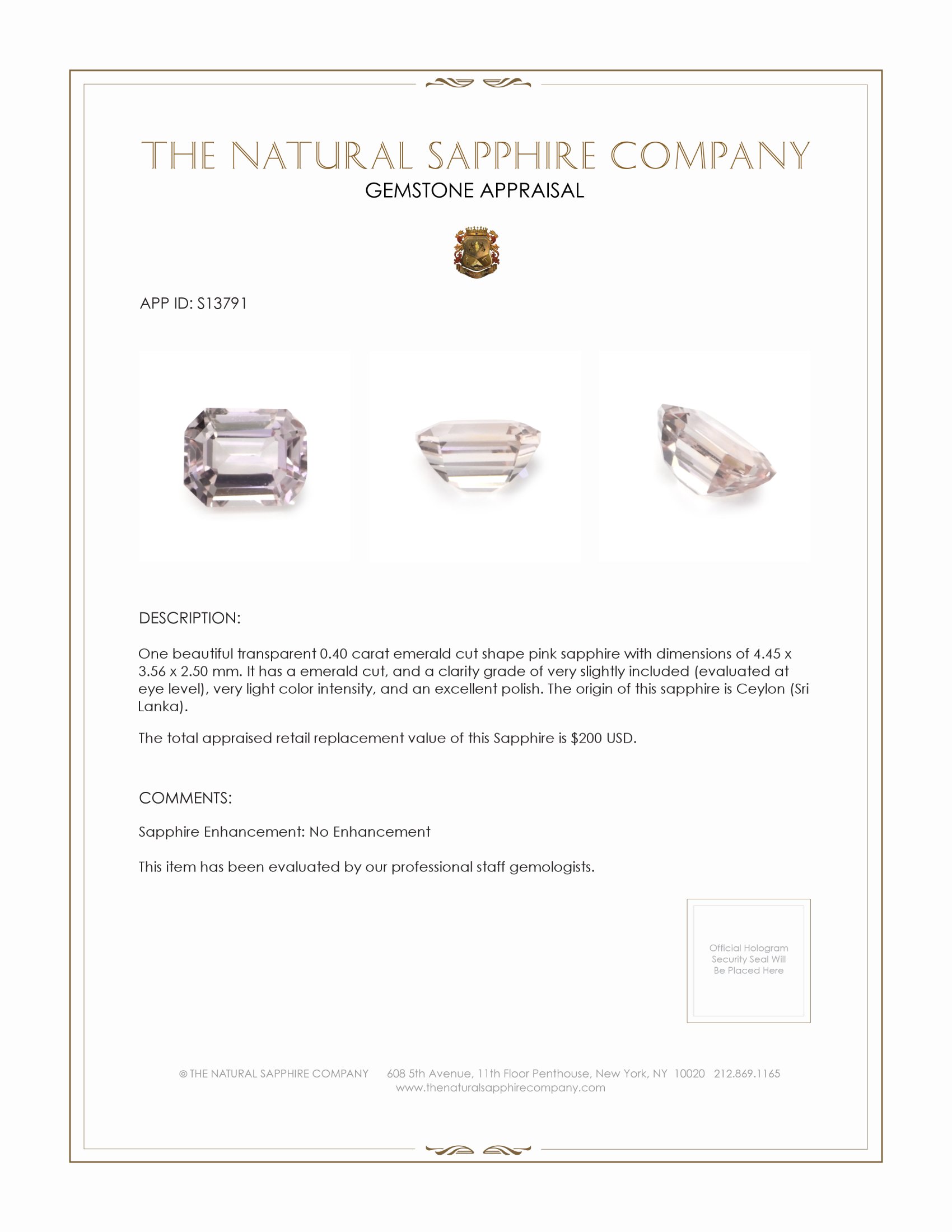 0.40 Ct. Pink Sapphire from Ceylon (Sri Lanka)