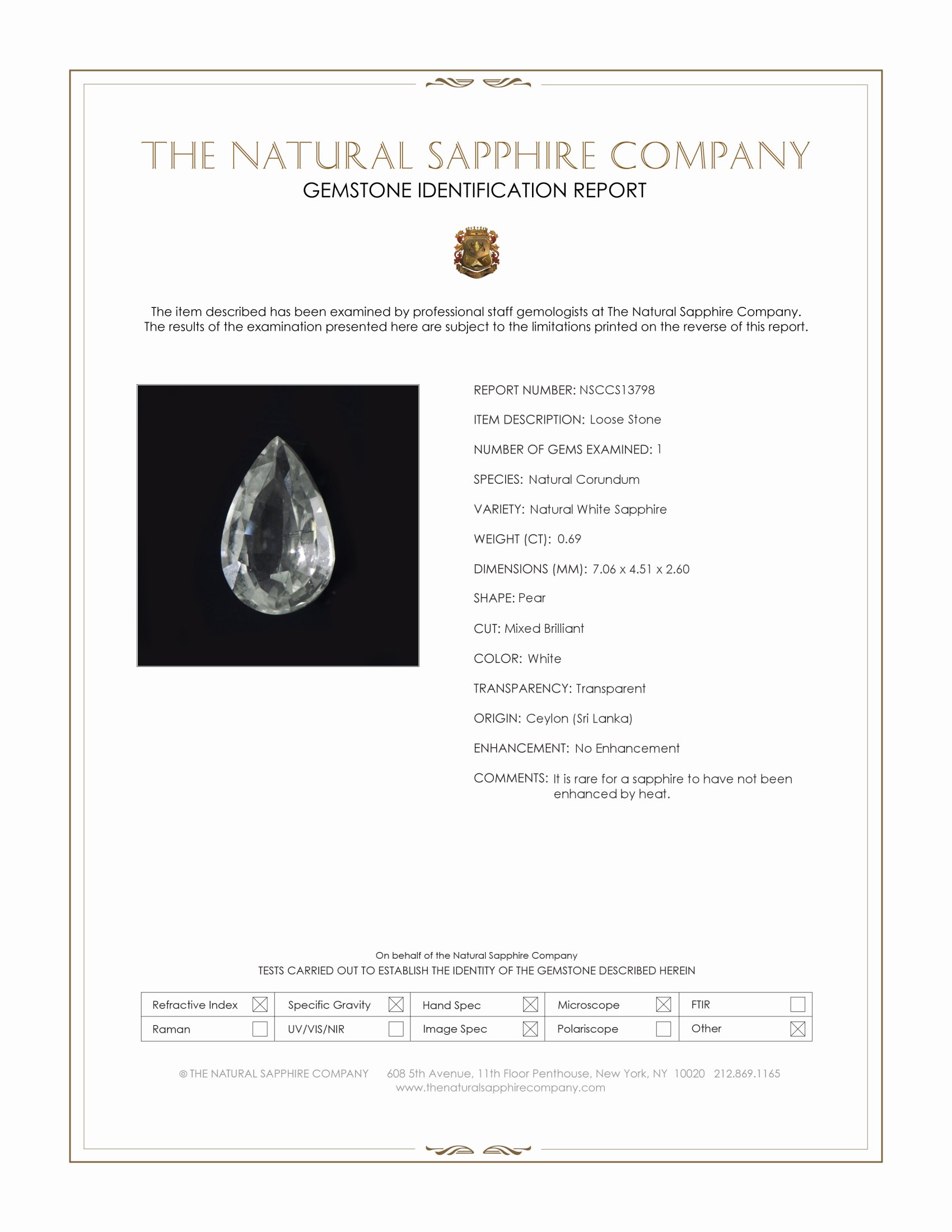 0.69 Ct. White Sapphire from Ceylon (Sri Lanka)