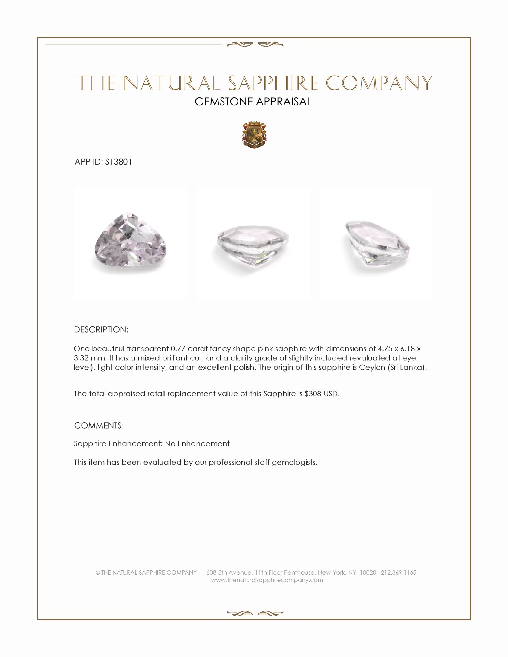 0.77 Ct. Pink Sapphire from Ceylon (Sri Lanka)