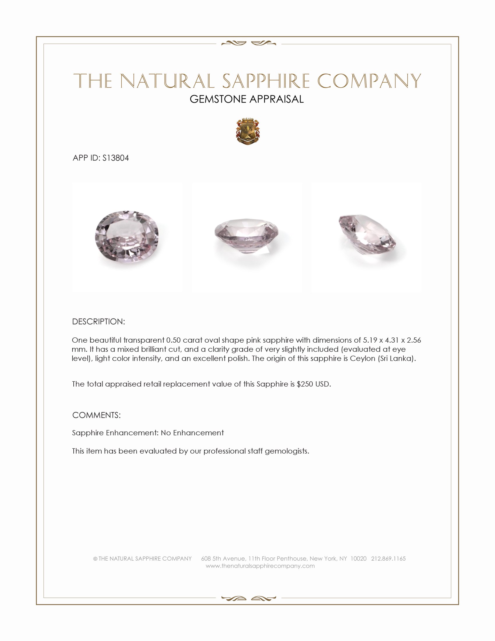 0.50 Ct. Pink Sapphire from Ceylon (Sri Lanka)